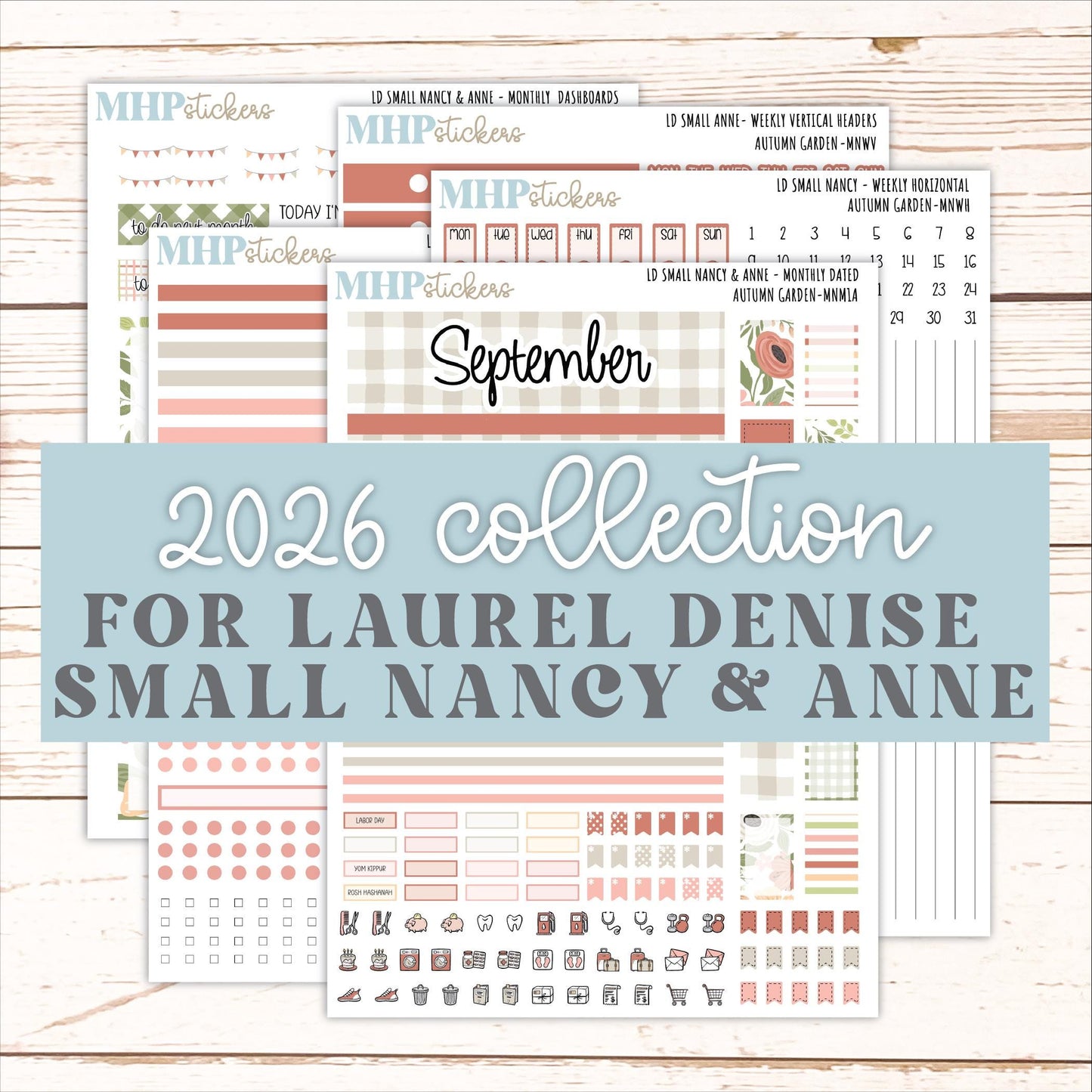 SEPTEMBER 2026 Stickers for Small Nancy & Anne Laurel Denise Planners "Autumn Garden" || MN