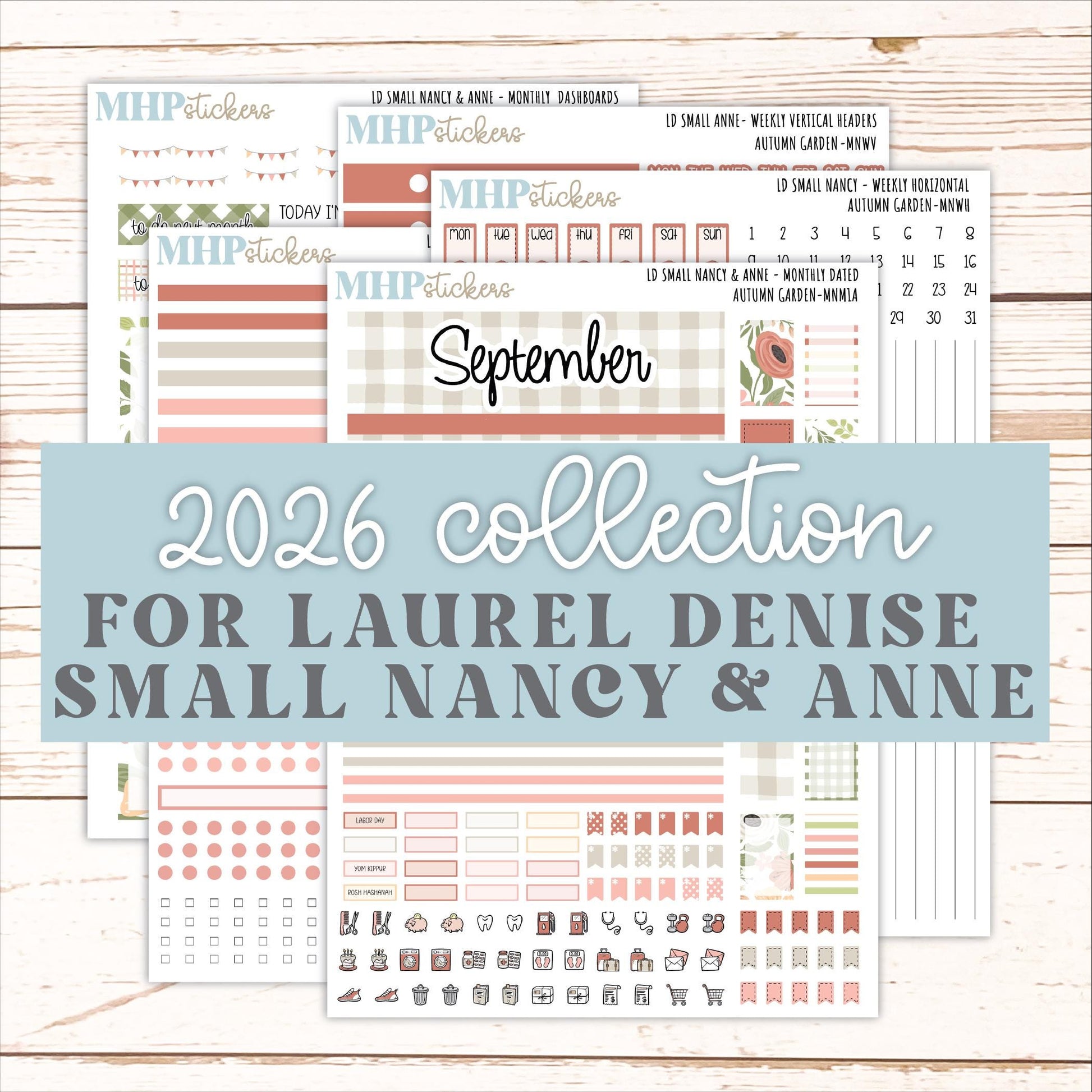 SEPTEMBER 2026 Stickers for Small Nancy & Anne Laurel Denise Planners "Autumn Garden" || MN