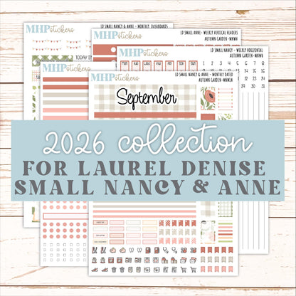 SEPTEMBER 2026 Stickers for Small Nancy & Anne Laurel Denise Planners "Autumn Garden" || MN