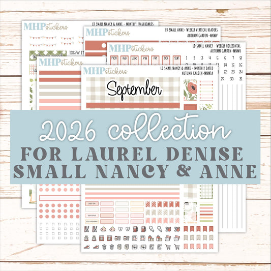 SEPTEMBER 2026 Stickers for Small Nancy & Anne Laurel Denise Planners "Autumn Garden" || MN