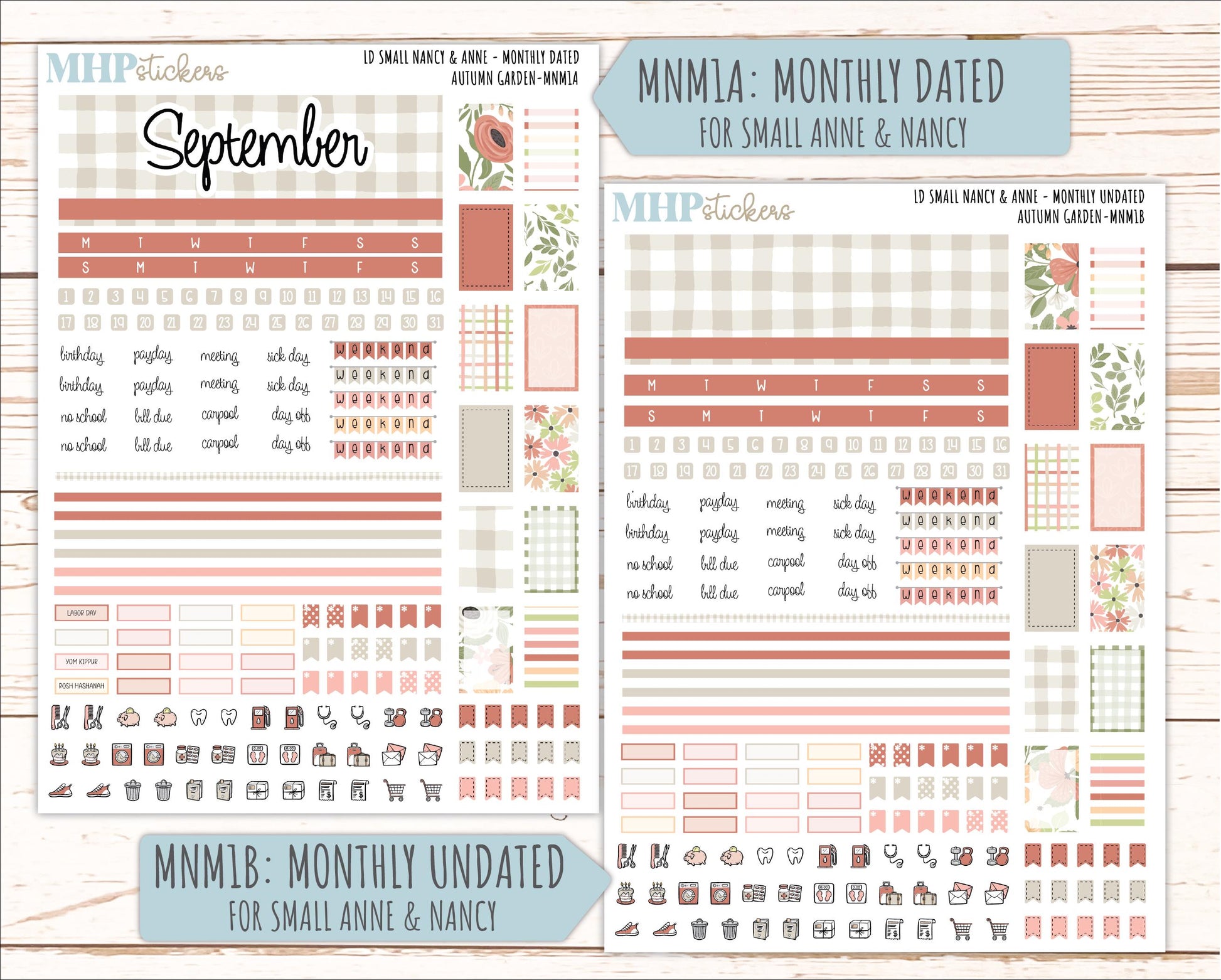 SEPTEMBER 2026 Stickers for Small Nancy & Anne Laurel Denise Planners "Autumn Garden" || MN