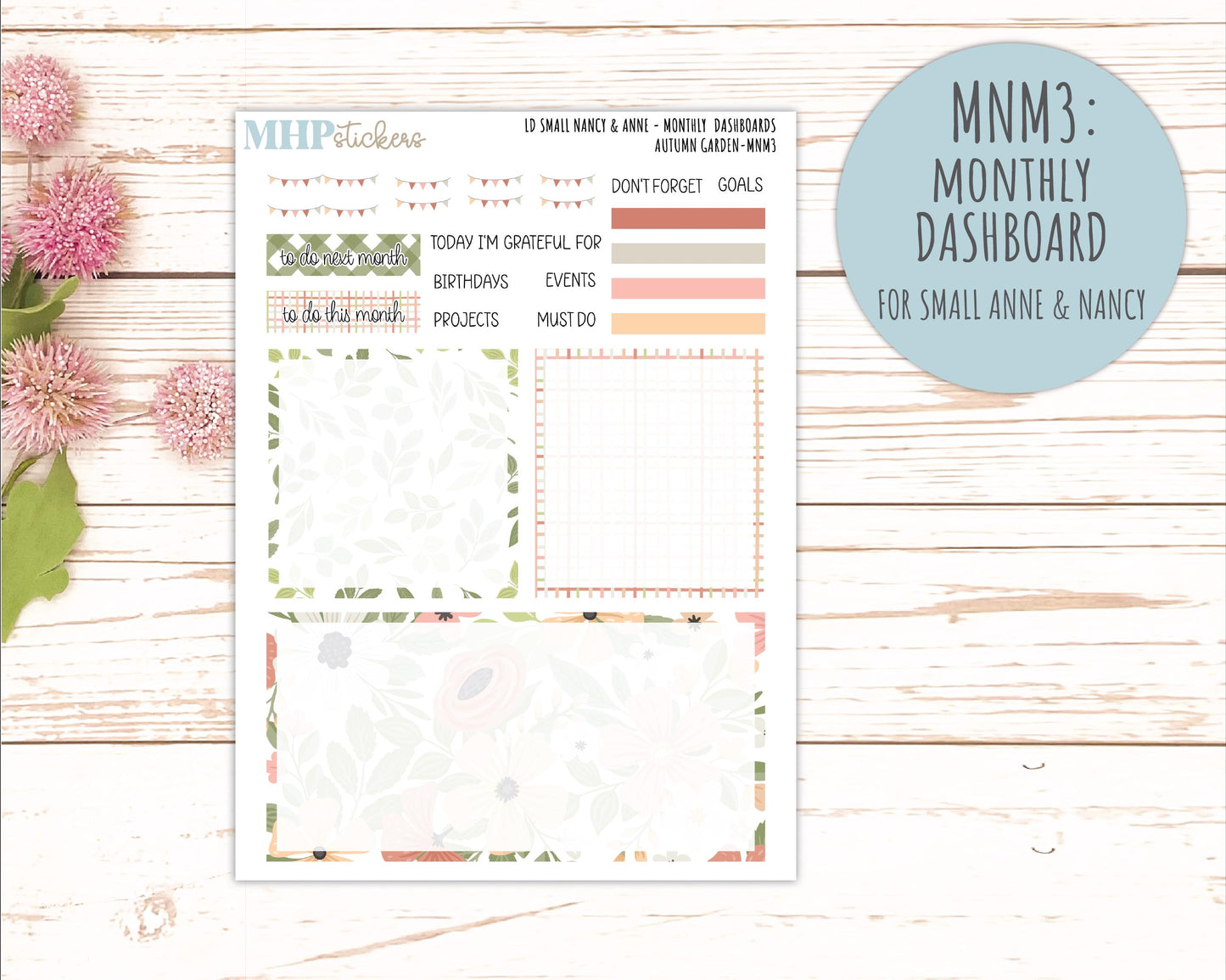 SEPTEMBER 2026 Stickers for Small Nancy & Anne Laurel Denise Planners "Autumn Garden" || MN