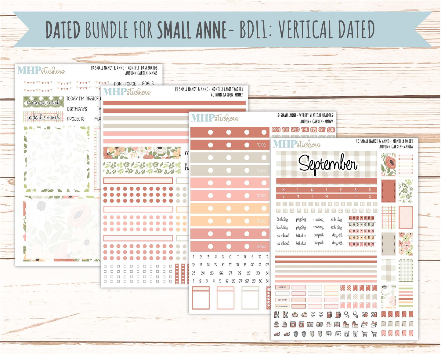 SEPTEMBER 2026 Stickers for Small Nancy & Anne Laurel Denise Planners "Autumn Garden" || MN