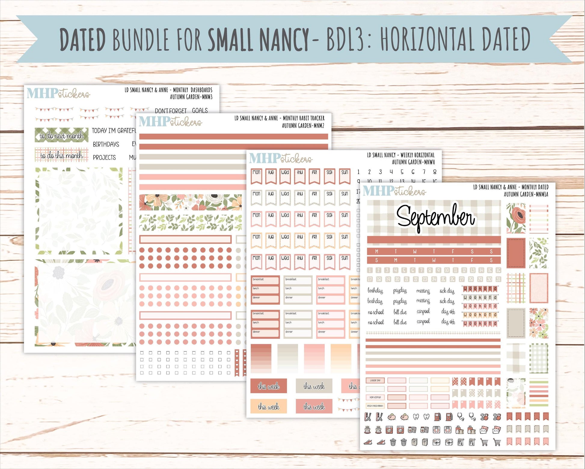 SEPTEMBER 2026 Stickers for Small Nancy & Anne Laurel Denise Planners "Autumn Garden" || MN