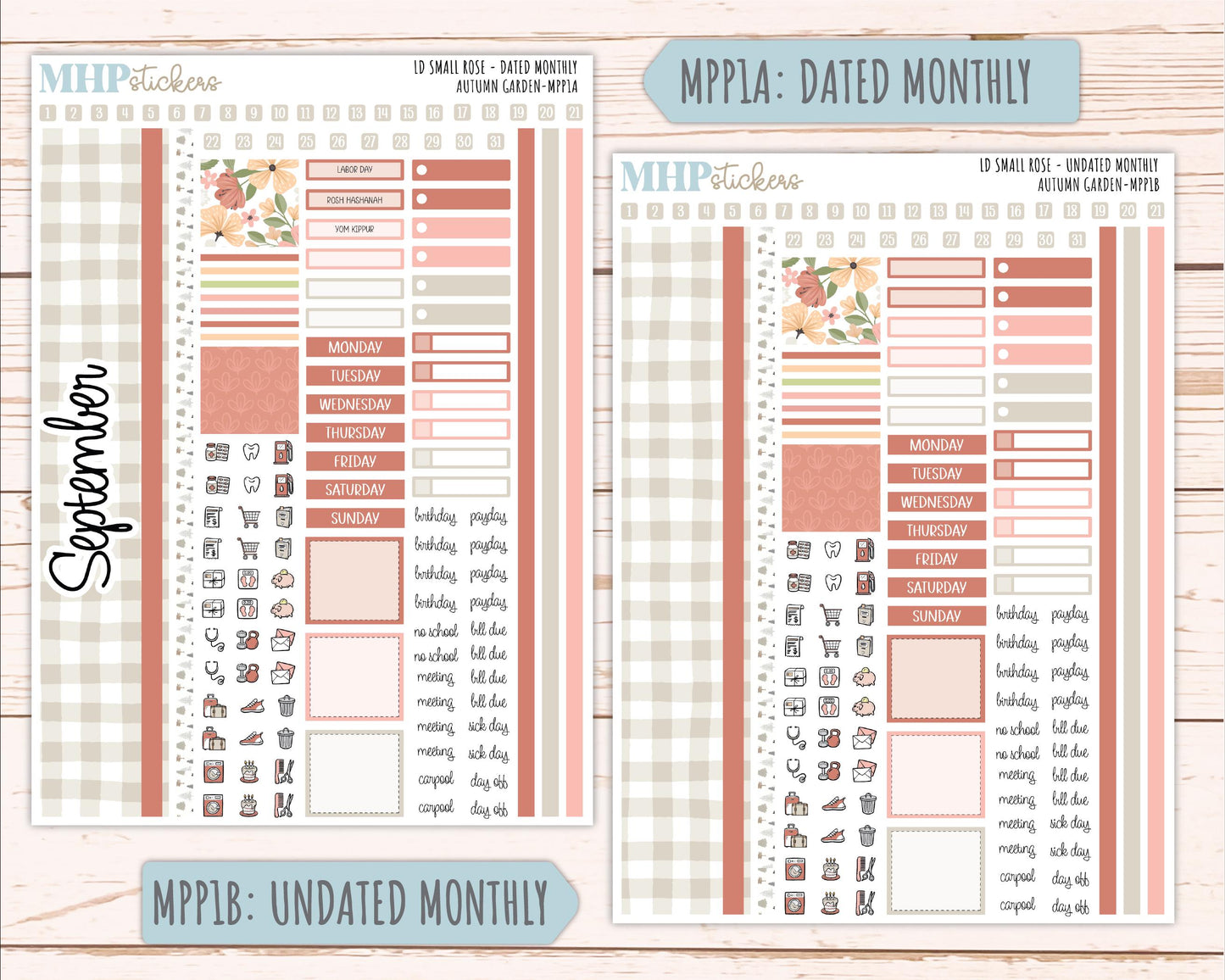 SEPTEMBER 2026 Stickers for The Small Rose Laurel Denise Planner. "Autumn Garden" || MPP