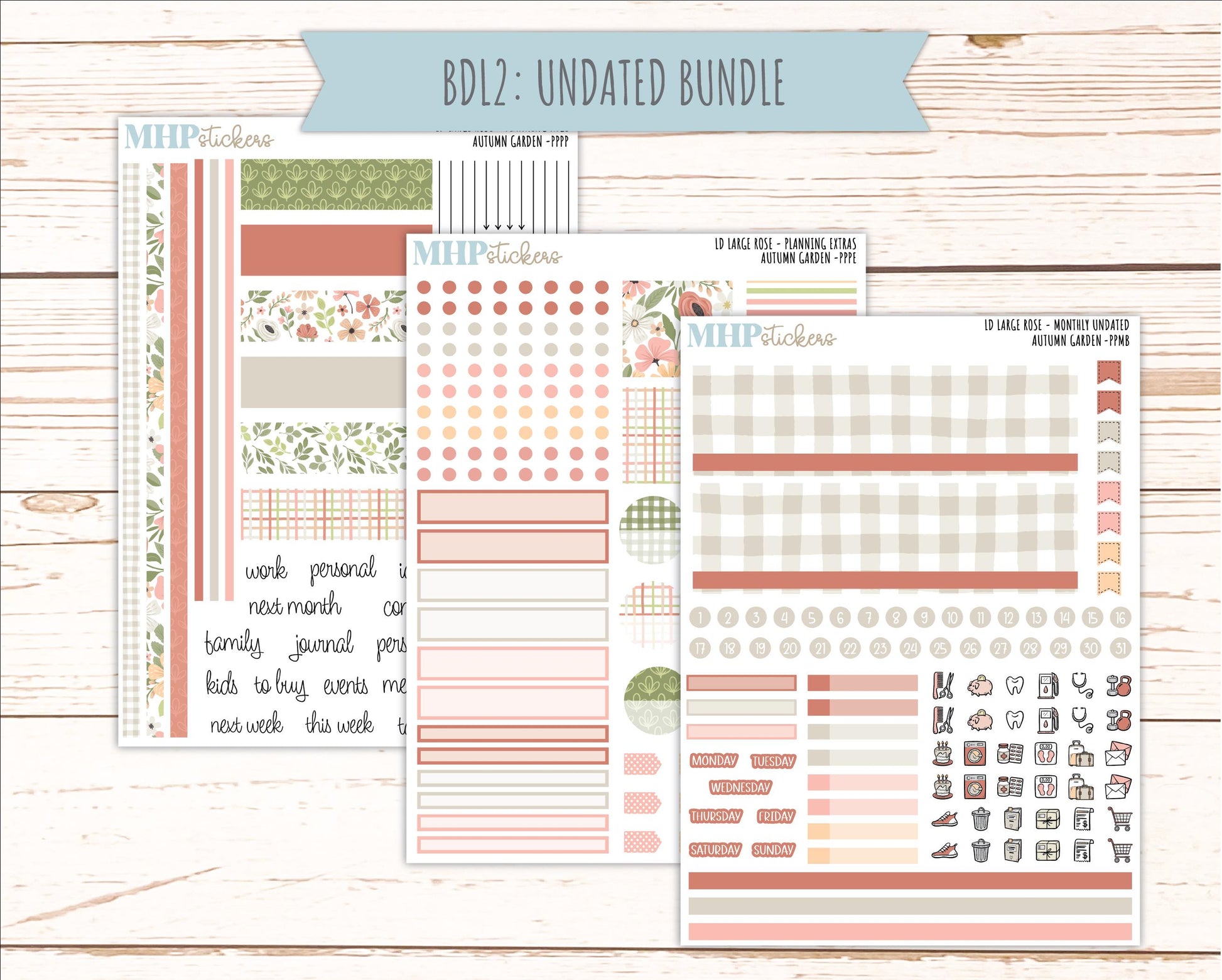 SEPTEMBER 2026 Stickers for the Large Rose Laurel Denise Planner. "Autumn Garden" || PP