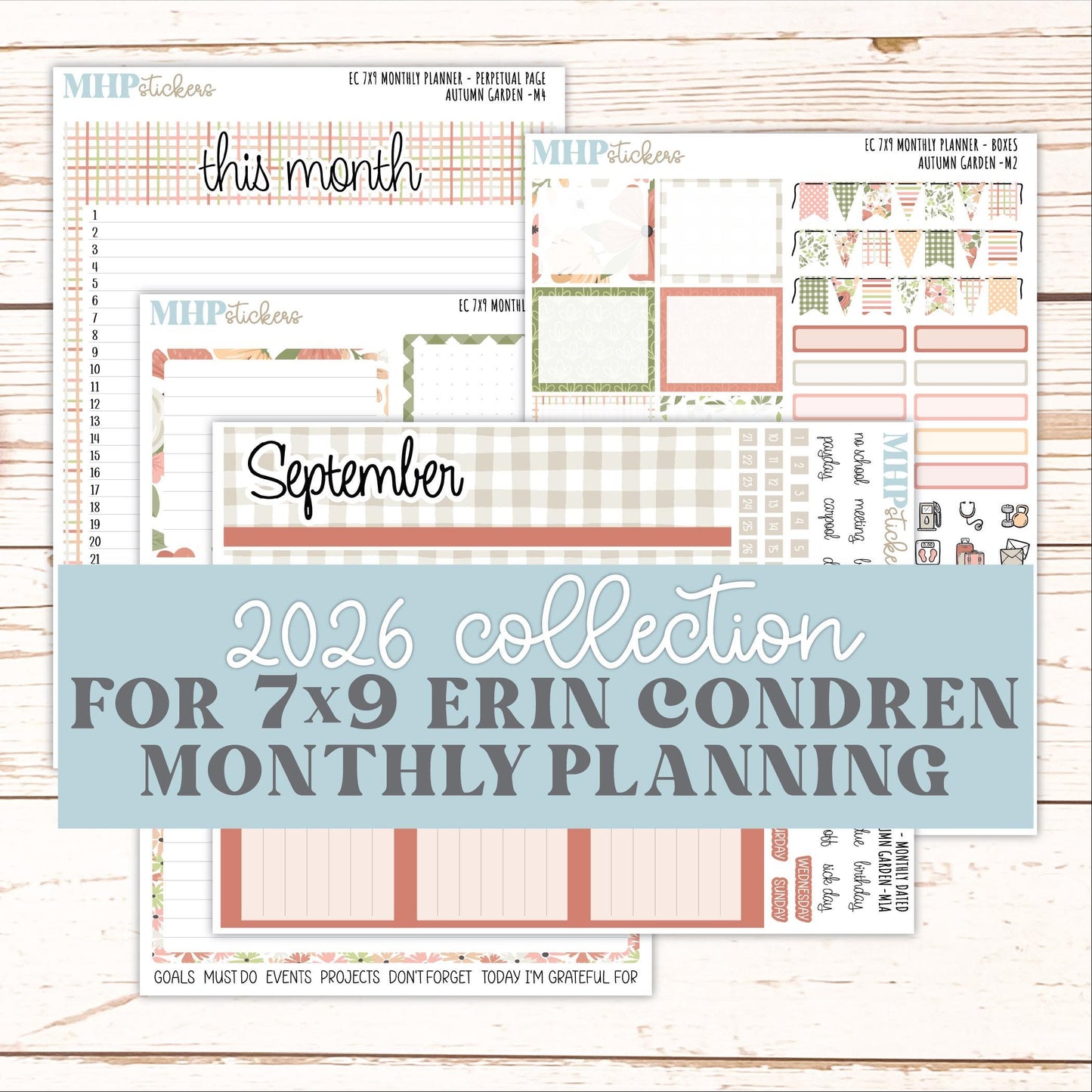 SEPTEMBER Monthly Kit for 7x9 Erin Condren Planners. 2026 Collection "Autumn Garden" || ECM
