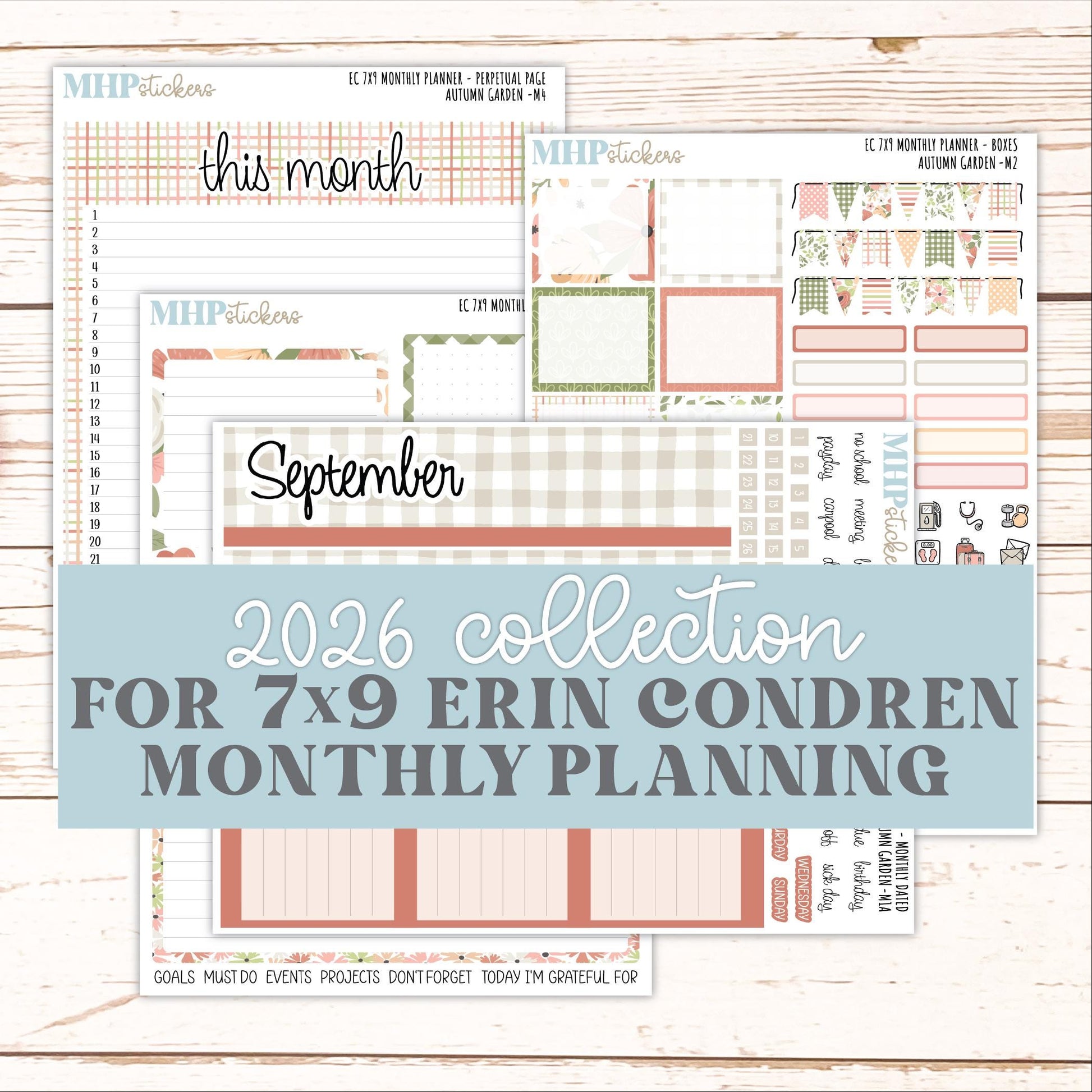 SEPTEMBER Monthly Kit for 7x9 Erin Condren Planners. 2026 Collection "Autumn Garden" || ECM