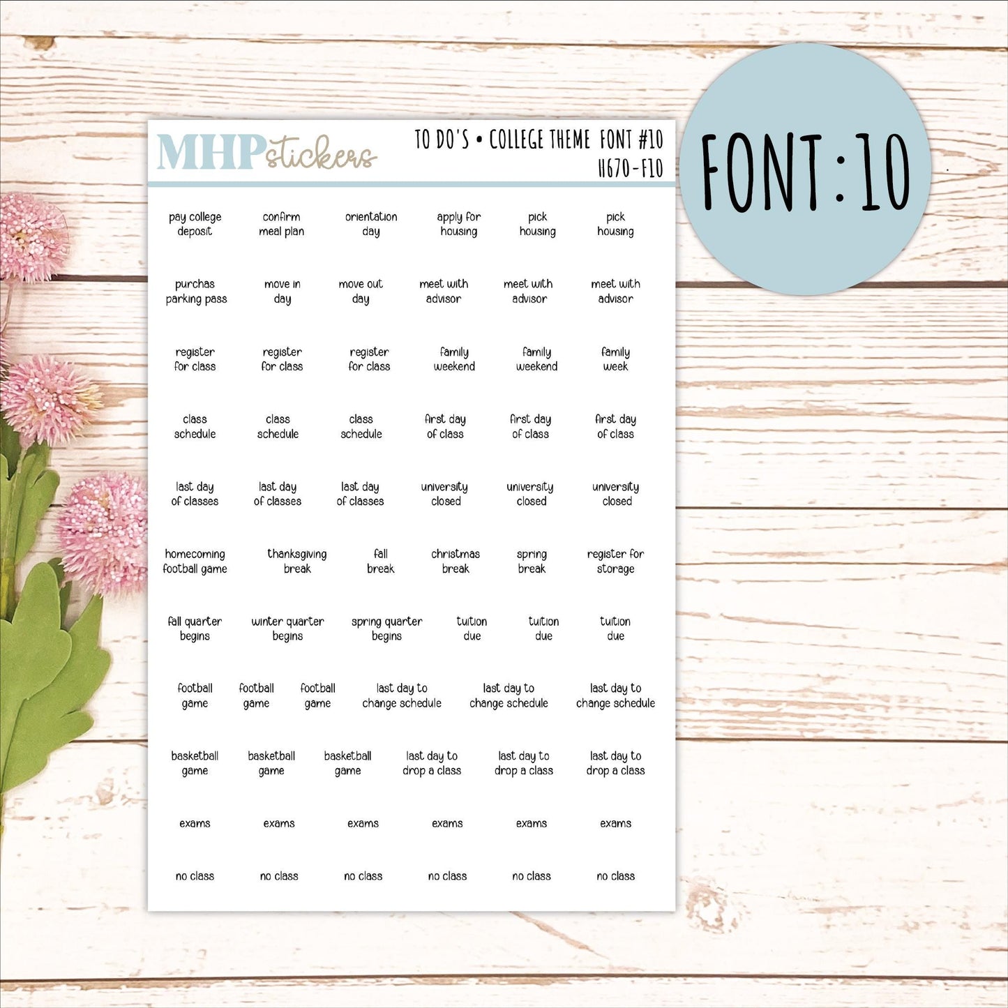 To Do Scrips - College Theme. Sticker for Planners, Organizers, and Bullet Journals. || H670