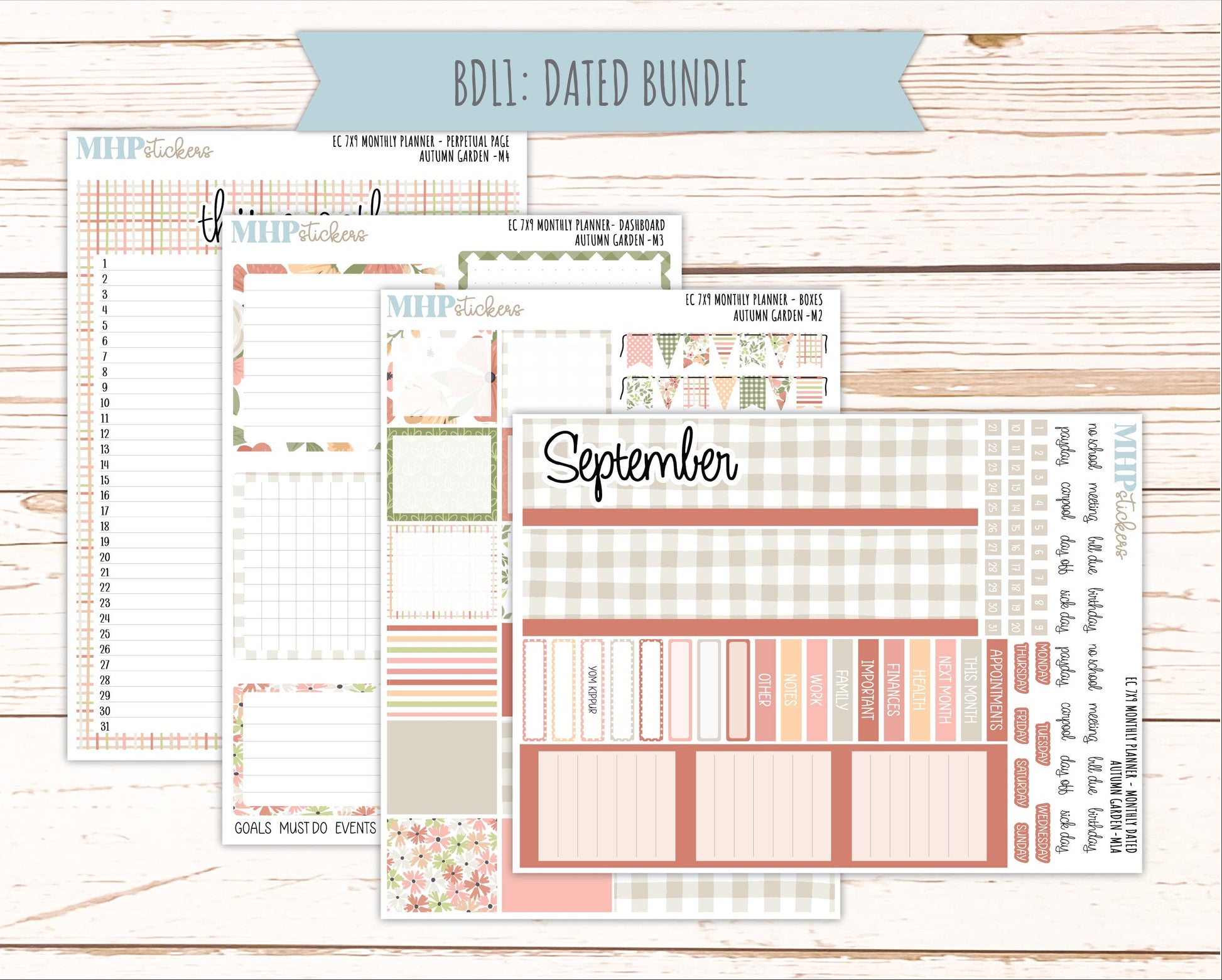 SEPTEMBER Monthly Kit for 7x9 Erin Condren Planners. 2026 Collection "Autumn Garden" || ECM