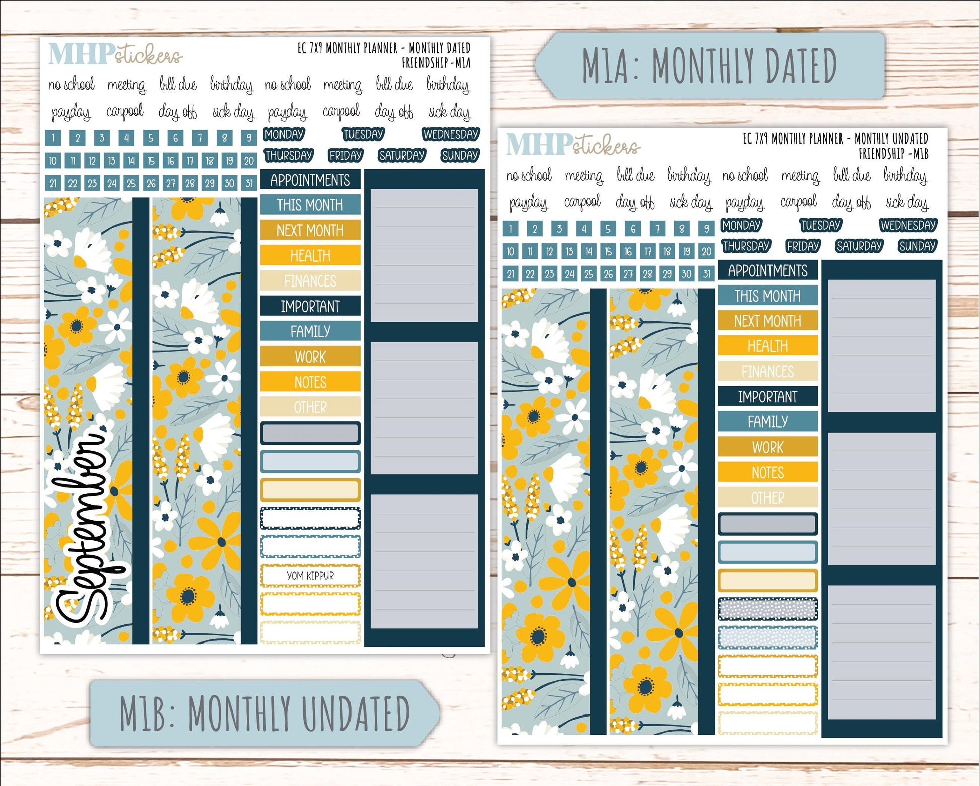 SEPTEMBER Monthly Kit for 7x9 Erin Condren Planners. 2026 Collection "Friendship" || ECM