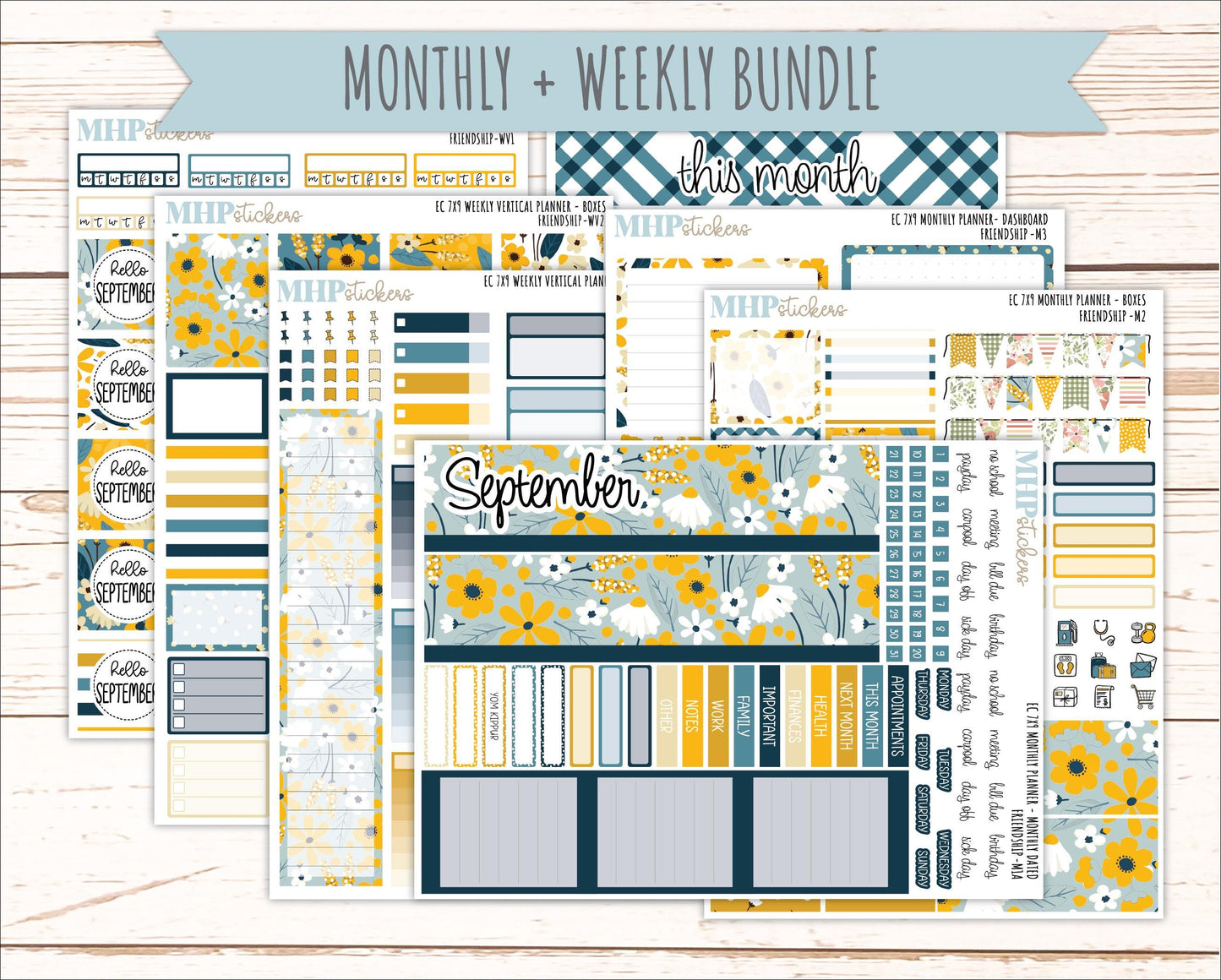 SEPTEMBER Weekly Vertical Kits for 7x9 Erin Condren Planners. 2026 Collection "Friendship" || ECWV