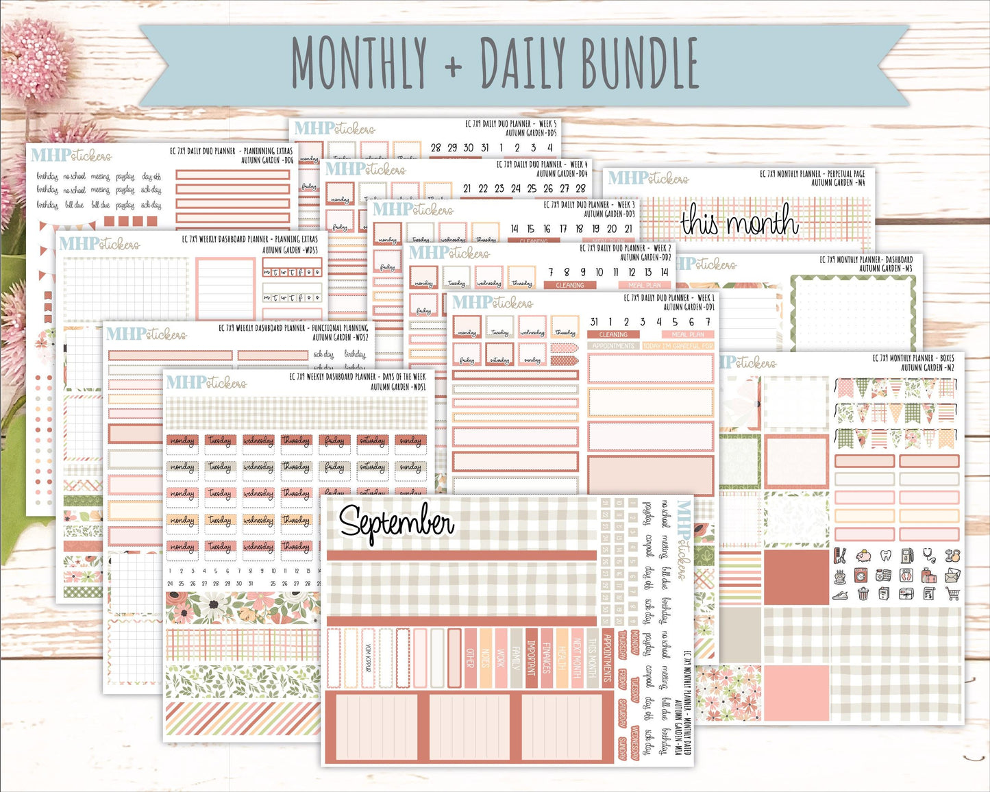 SEPTEMBER Daily Duo Sticker Kit for 7x9 Erin Condren Planners. 2026 Collection "Autumn Garden" || ECDD