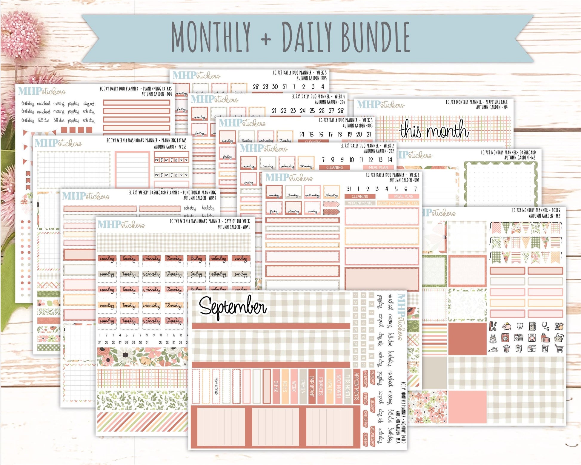 SEPTEMBER Daily Duo Sticker Kit for 7x9 Erin Condren Planners. 2026 Collection "Autumn Garden" || ECDD