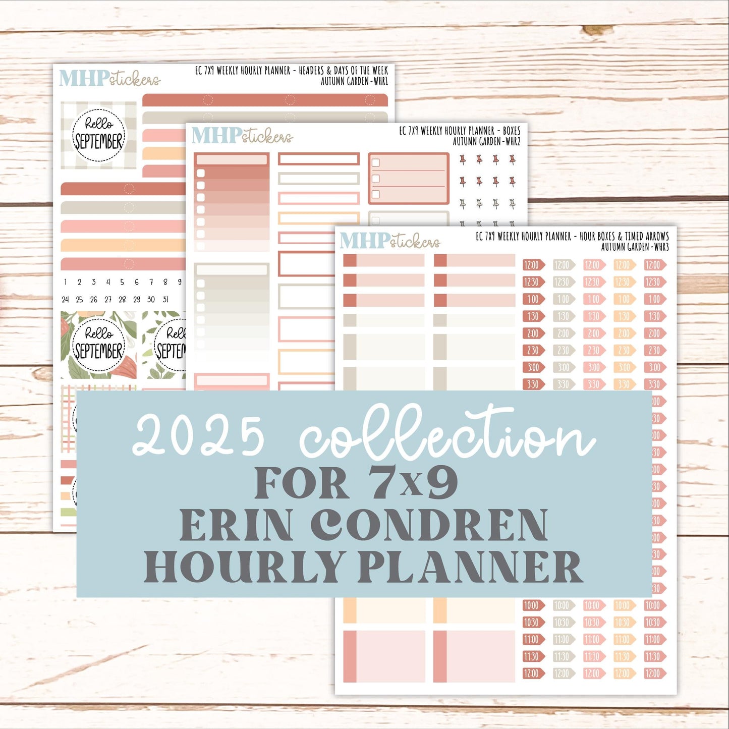 SEPTEMBER Weekly Hourly Planning Kits for 7x9 Erin Condren Planners. 2026 Collection "Autumn Garden" || ECWHR