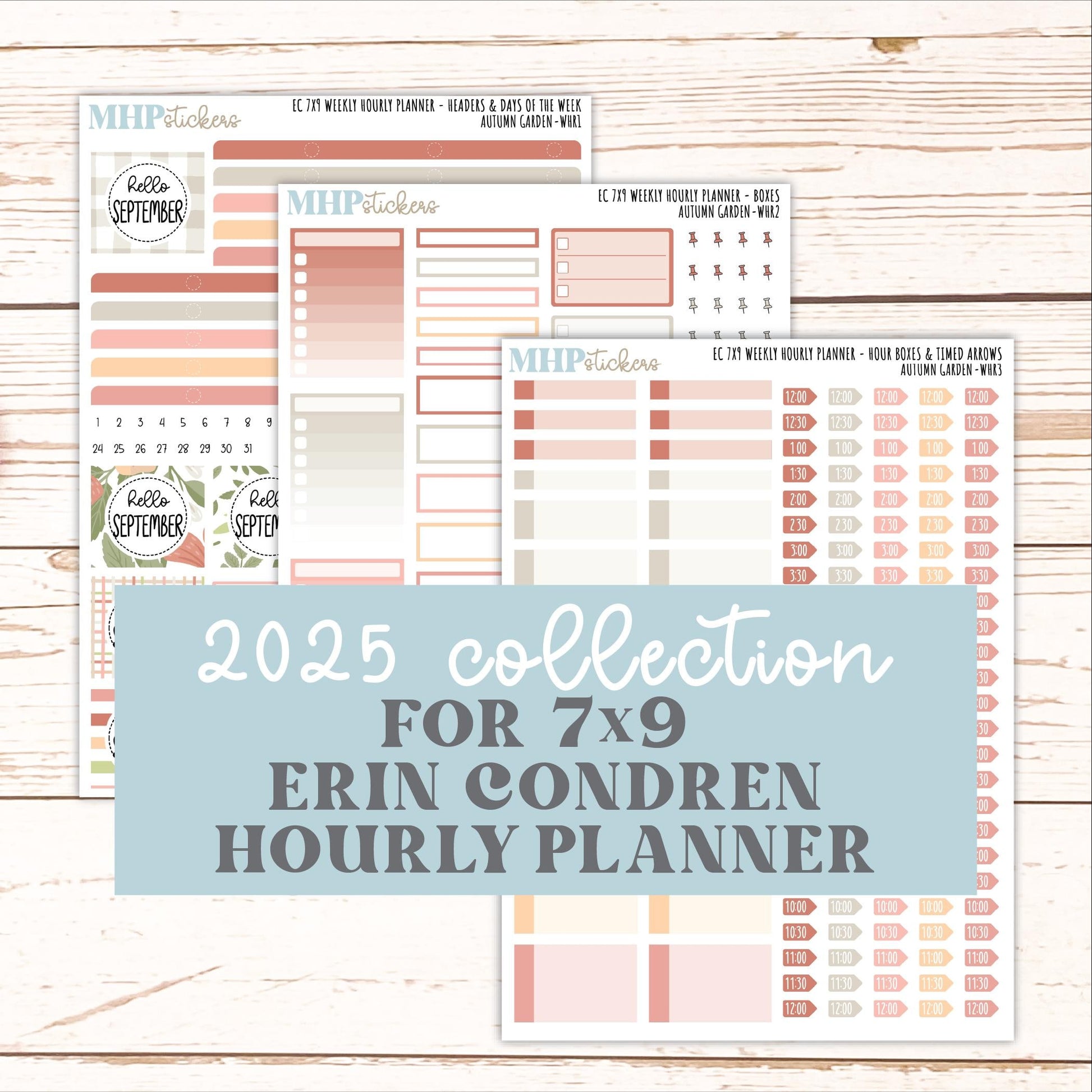 SEPTEMBER Weekly Hourly Planning Kits for 7x9 Erin Condren Planners. 2026 Collection "Autumn Garden" || ECWHR