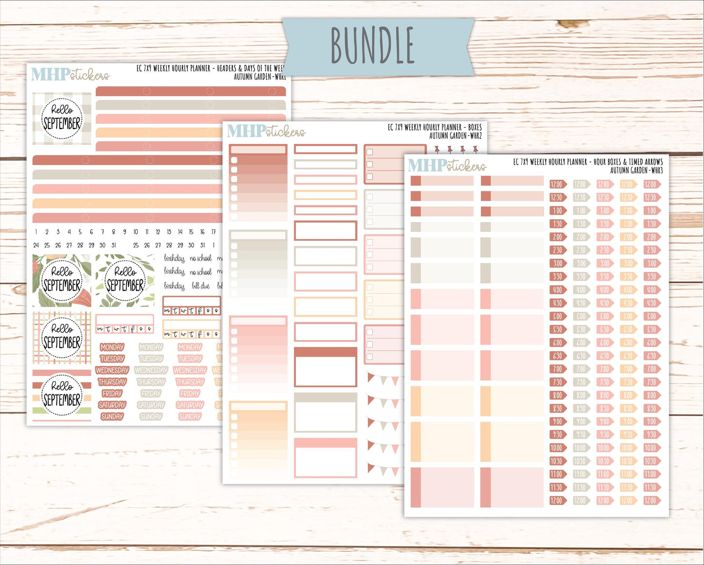 SEPTEMBER Weekly Hourly Planning Kits for 7x9 Erin Condren Planners. 2026 Collection "Autumn Garden" || ECWHR