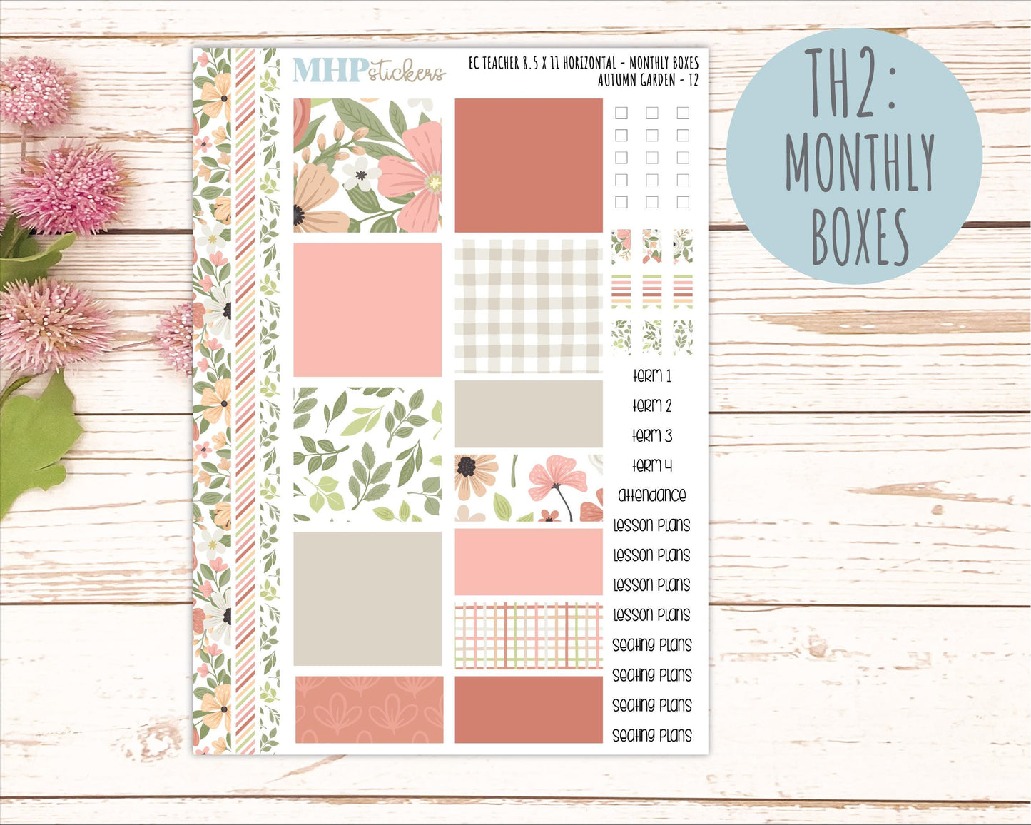 SEPTEMBER Stickers for EC Teacher Lesson Planner - Horizontal Layout. 2026 Collection "Autumn Garden" || ECTH