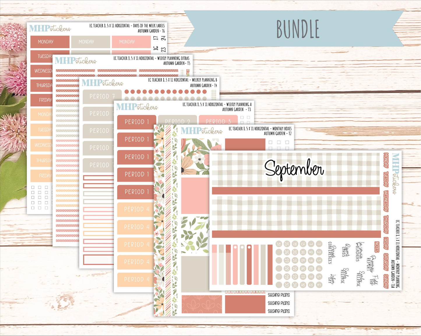 SEPTEMBER Stickers for EC Teacher Lesson Planner - Horizontal Layout. 2026 Collection "Autumn Garden" || ECTH