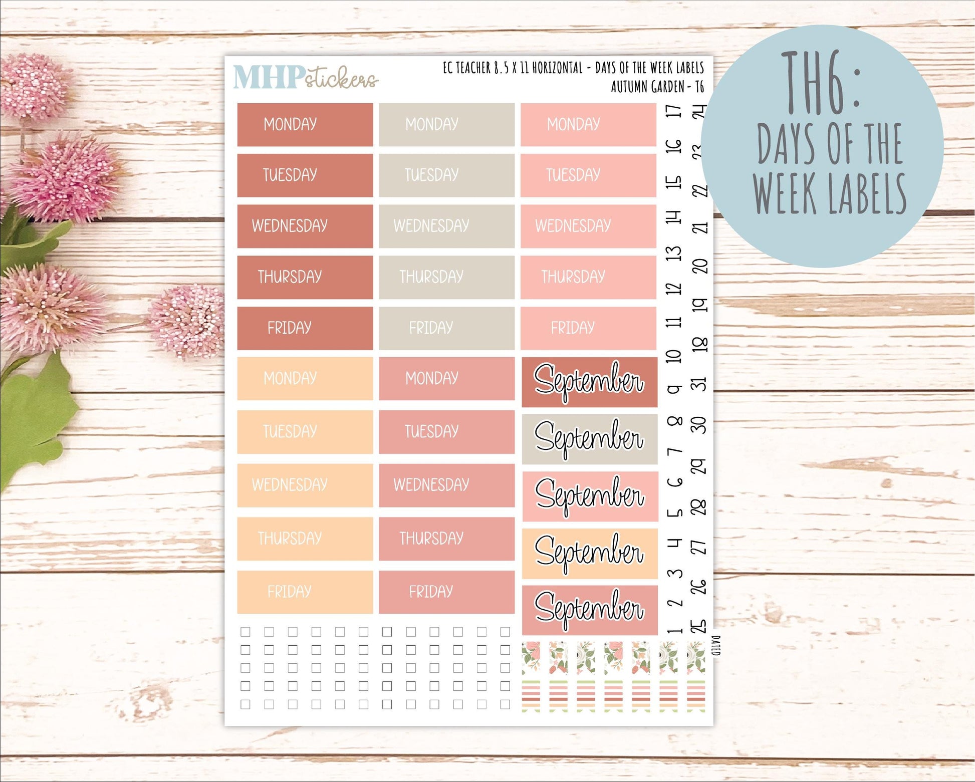 SEPTEMBER Stickers for EC Teacher Lesson Planner - Horizontal Layout. 2026 Collection "Autumn Garden" || ECTH