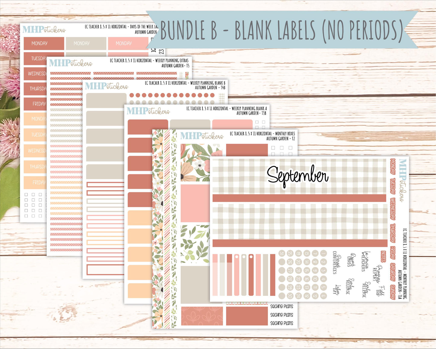 SEPTEMBER Stickers for EC Teacher Lesson Planner - Horizontal Layout. 2026 Collection "Autumn Garden" || ECTH
