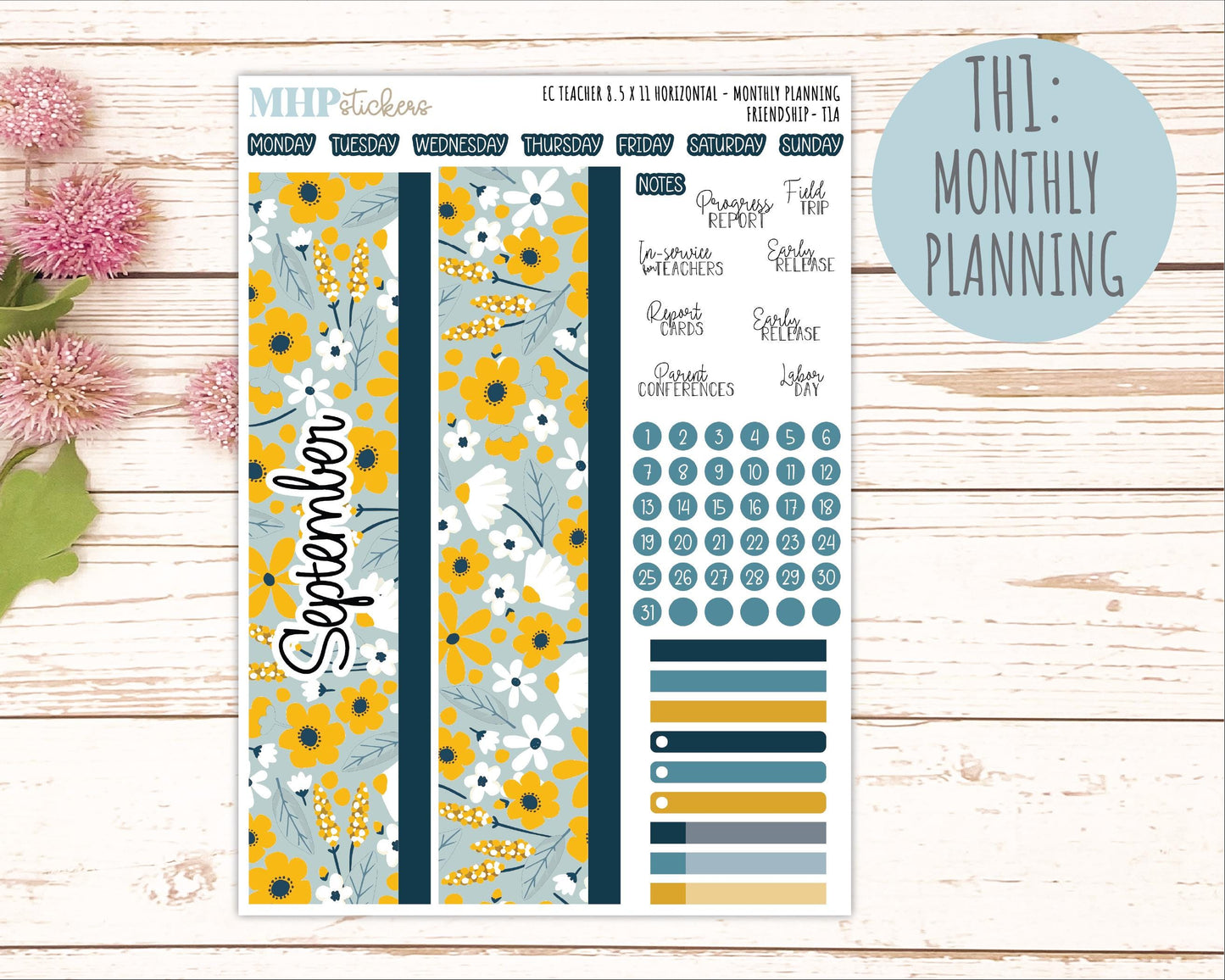 SEPTEMBER Stickers for EC Teacher Lesson Planner - Horizontal Layout. 2026 Collection "Friendship" || ECTH