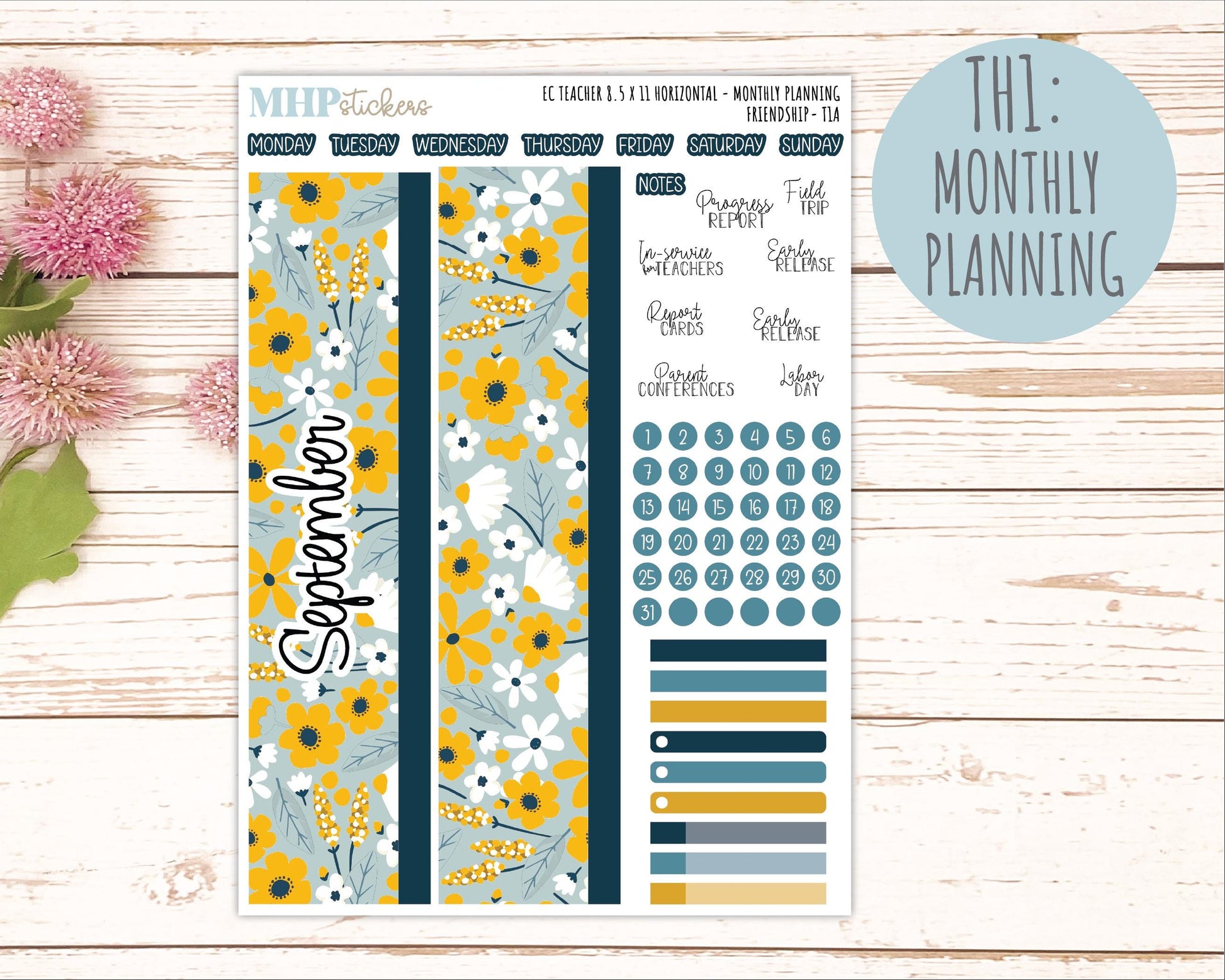 SEPTEMBER Stickers for EC Teacher Lesson Planner - Horizontal Layout. 2026 Collection "Friendship" || ECTH
