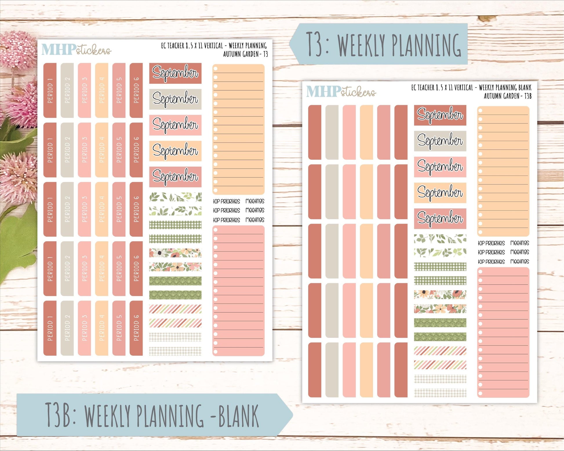 SEPTEMBER Stickers for EC Teacher Lesson Planner - Vertical Layout. 2026 Collection "Autumn Garden" || ECTV
