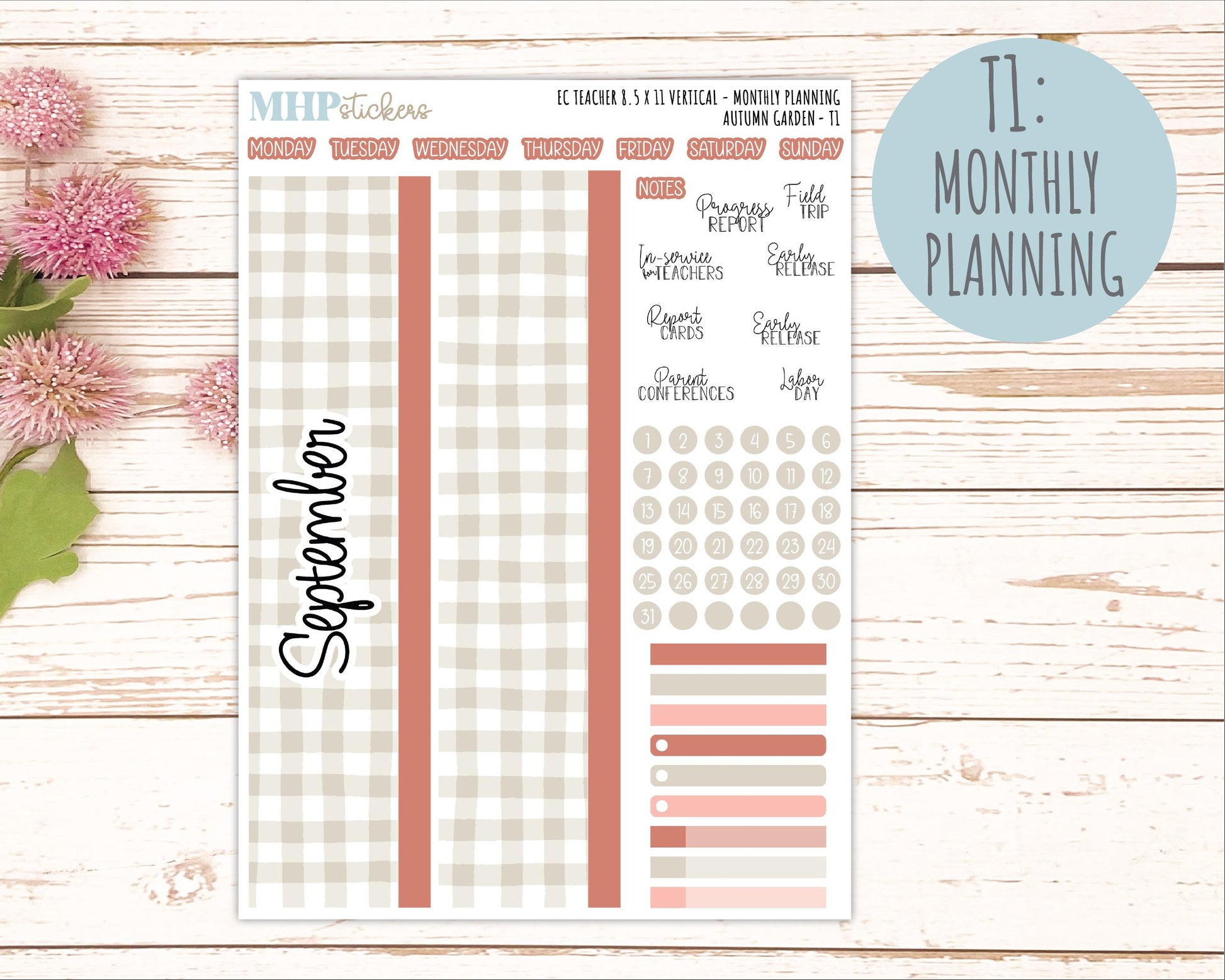 SEPTEMBER Stickers for EC Teacher Lesson Planner - Vertical Layout. 2026 Collection "Autumn Garden" || ECTV