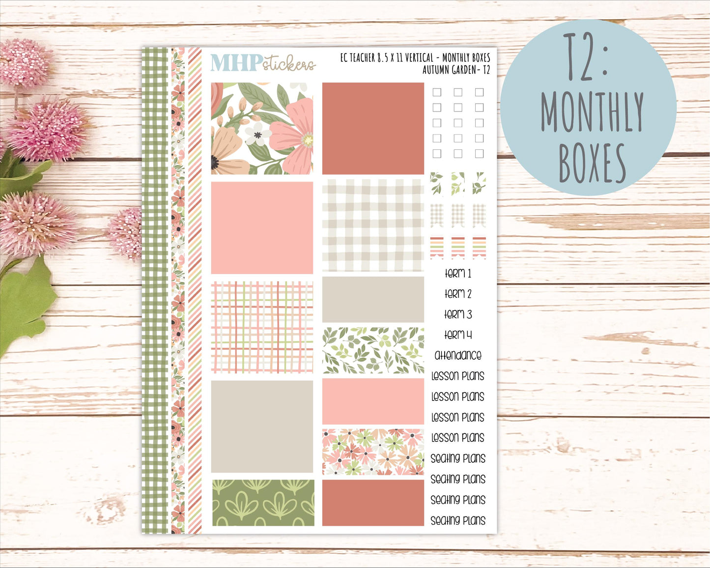 SEPTEMBER Stickers for EC Teacher Lesson Planner - Vertical Layout. 2026 Collection "Autumn Garden" || ECTV