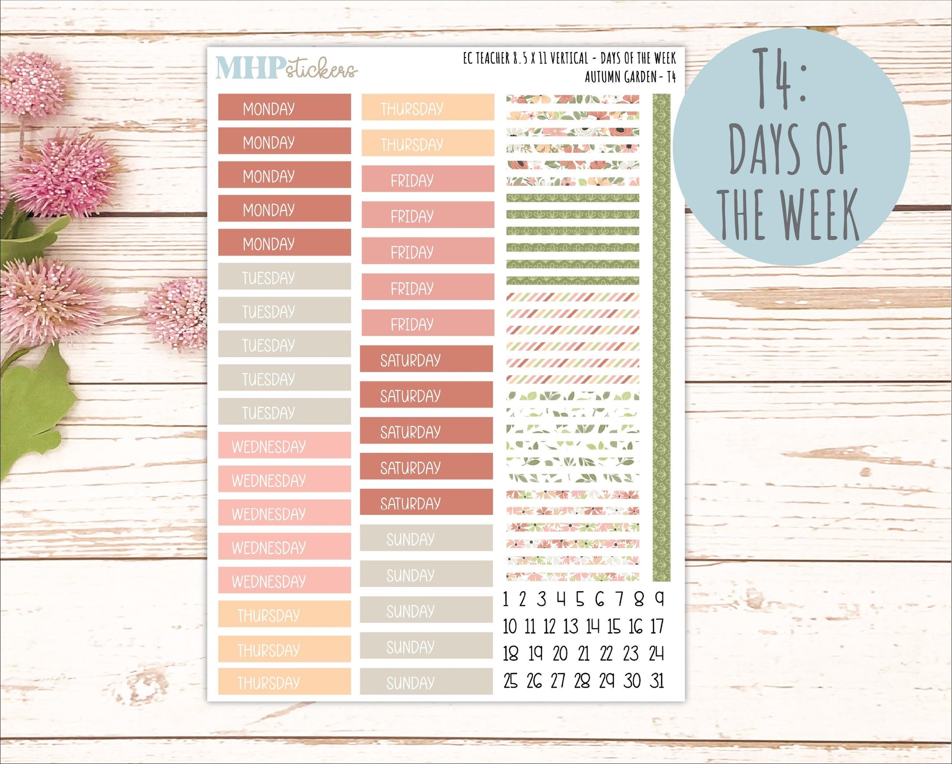 SEPTEMBER Stickers for EC Teacher Lesson Planner - Vertical Layout. 2026 Collection "Autumn Garden" || ECTV
