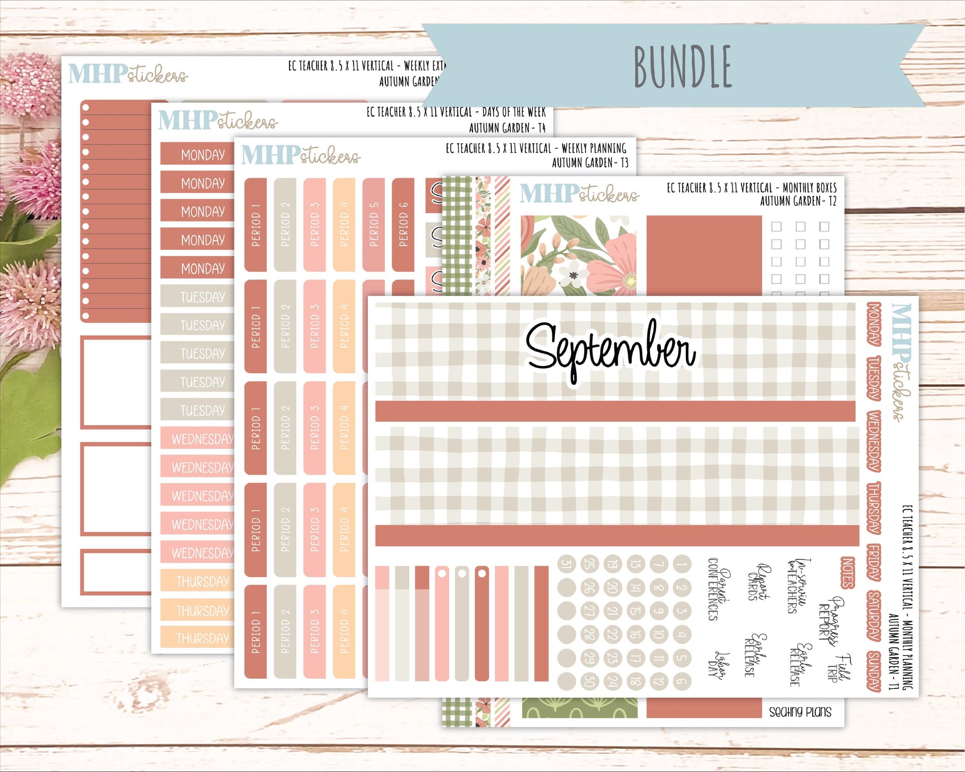 SEPTEMBER Stickers for EC Teacher Lesson Planner - Vertical Layout. 2026 Collection "Autumn Garden" || ECTV