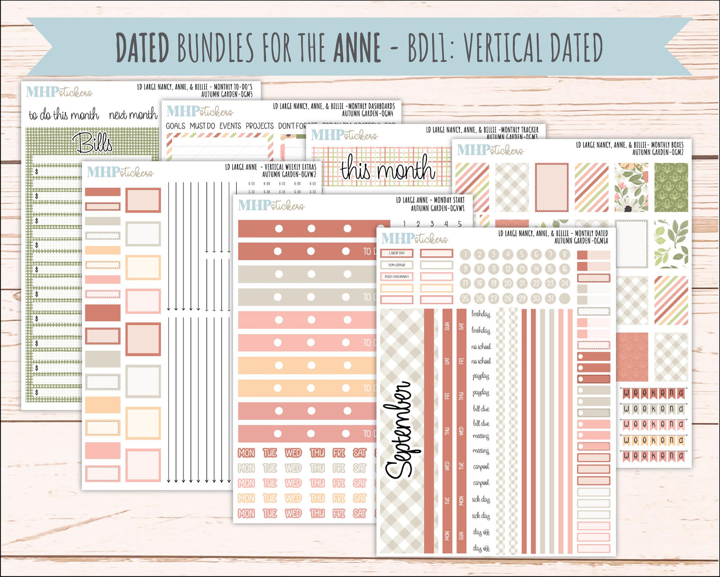 SEPTEMBER 2026 Stickers for Large Nancy, Anne, & Billie Planners. Laurel Denise Planners. "Autumn Garden" || OG