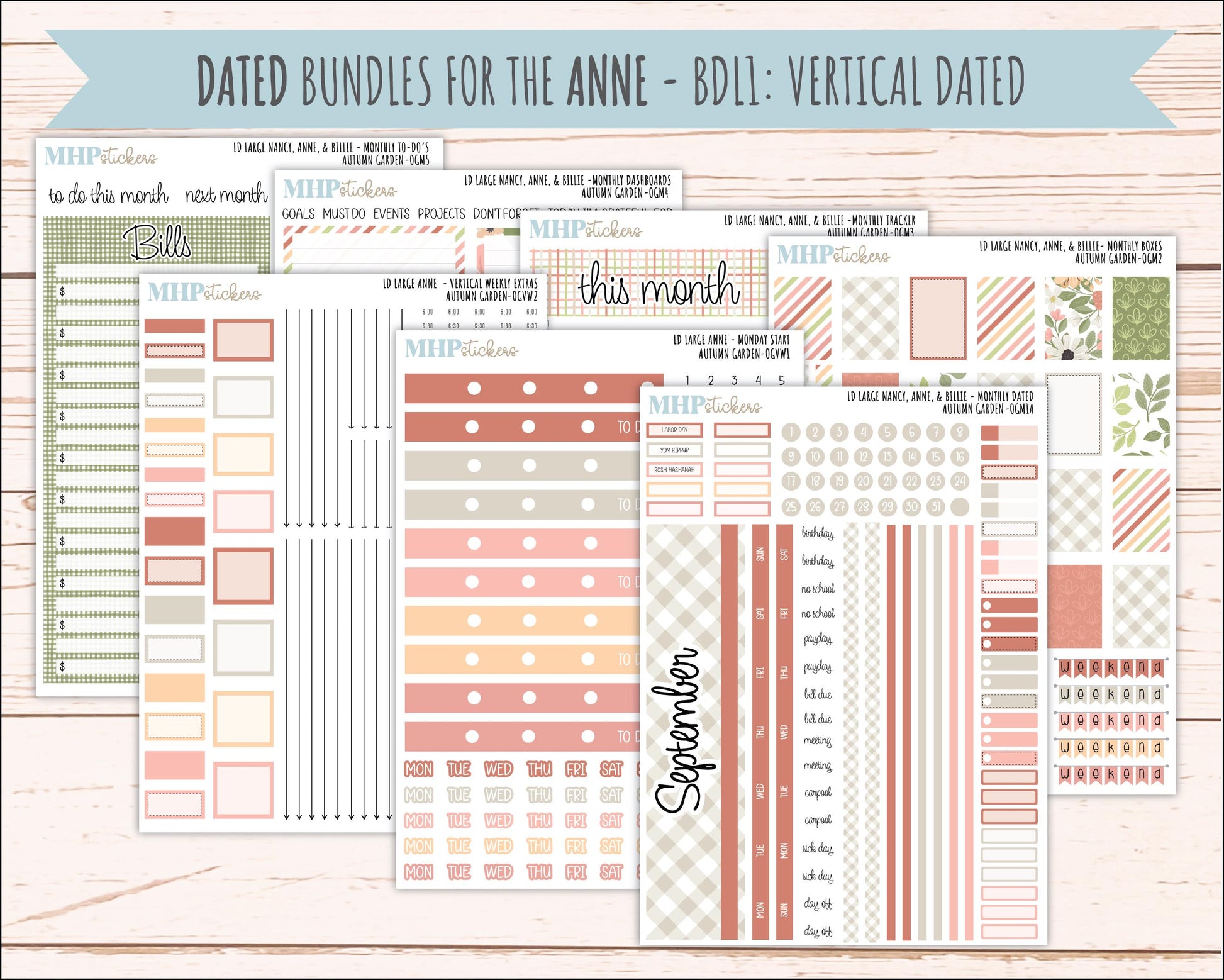 SEPTEMBER 2026 Stickers for Large Nancy, Anne, & Billie Planners. Laurel Denise Planners. "Autumn Garden" || OG