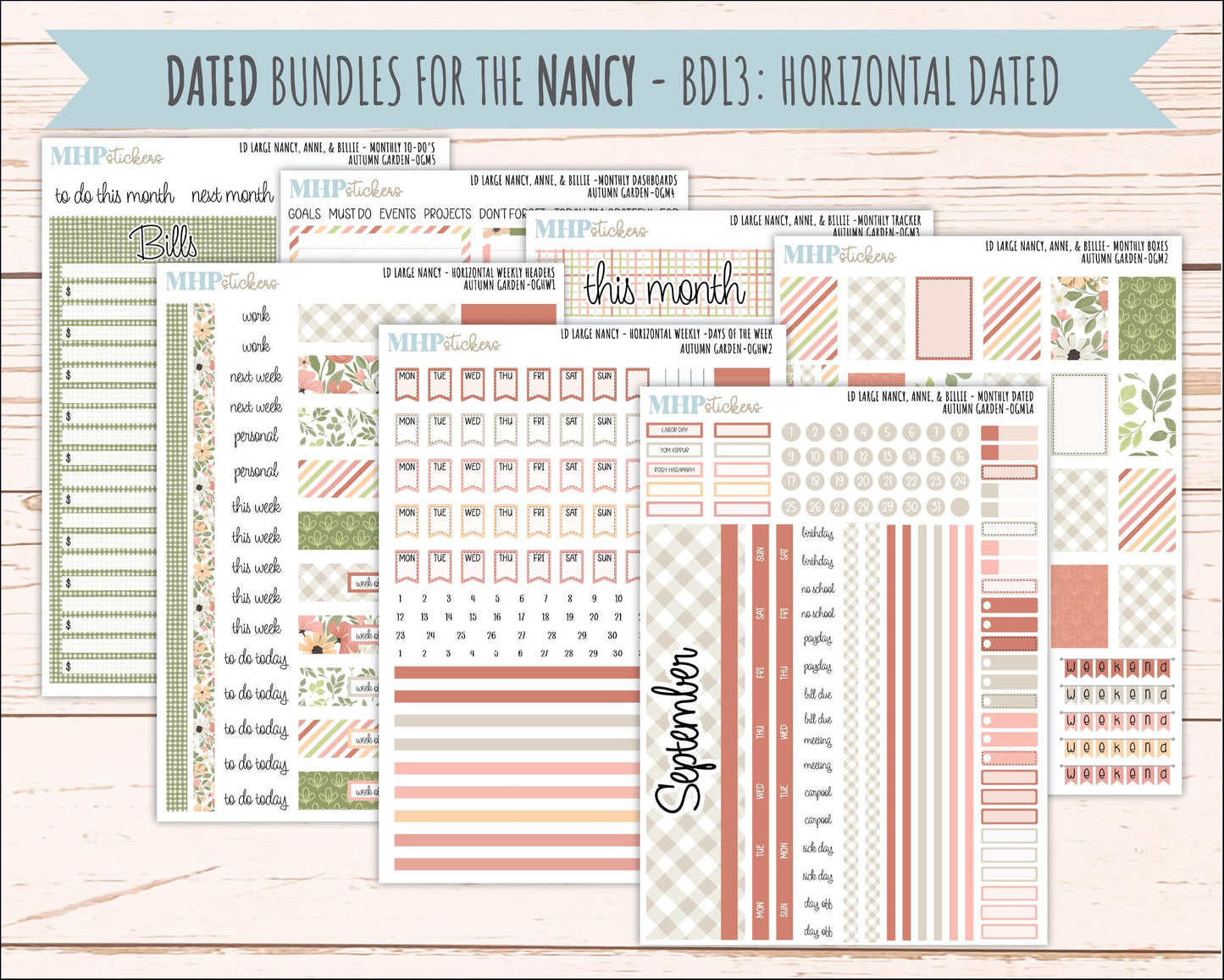 SEPTEMBER 2026 Stickers for Large Nancy, Anne, & Billie Planners. Laurel Denise Planners. "Autumn Garden" || OG