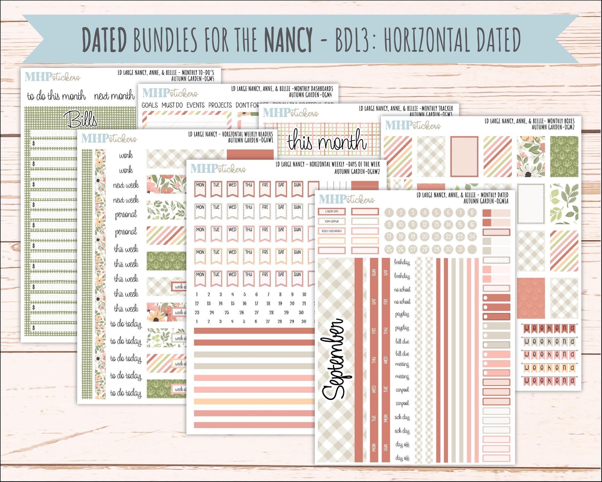SEPTEMBER 2026 Stickers for Large Nancy, Anne, & Billie Planners. Laurel Denise Planners. "Autumn Garden" || OG