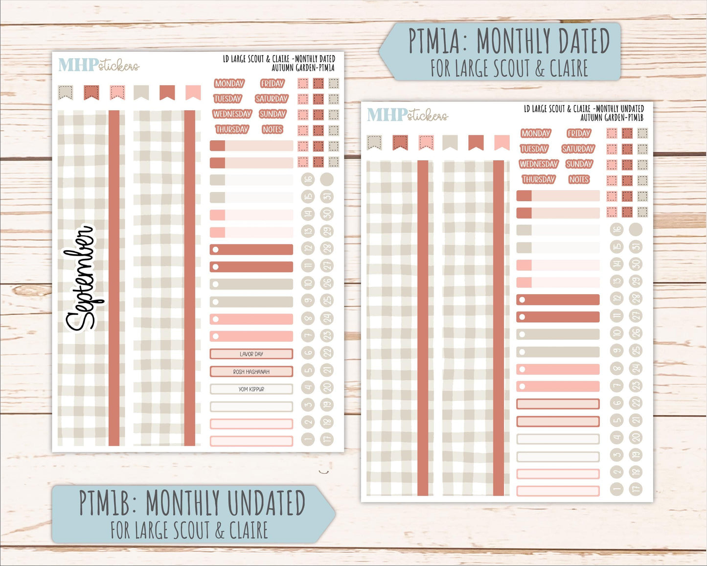 SEPTEMBER 2026 Stickers for the Large Scout, Large Claire, and Large Luna Laurel Denise Planners "Autumn Garden" || PT