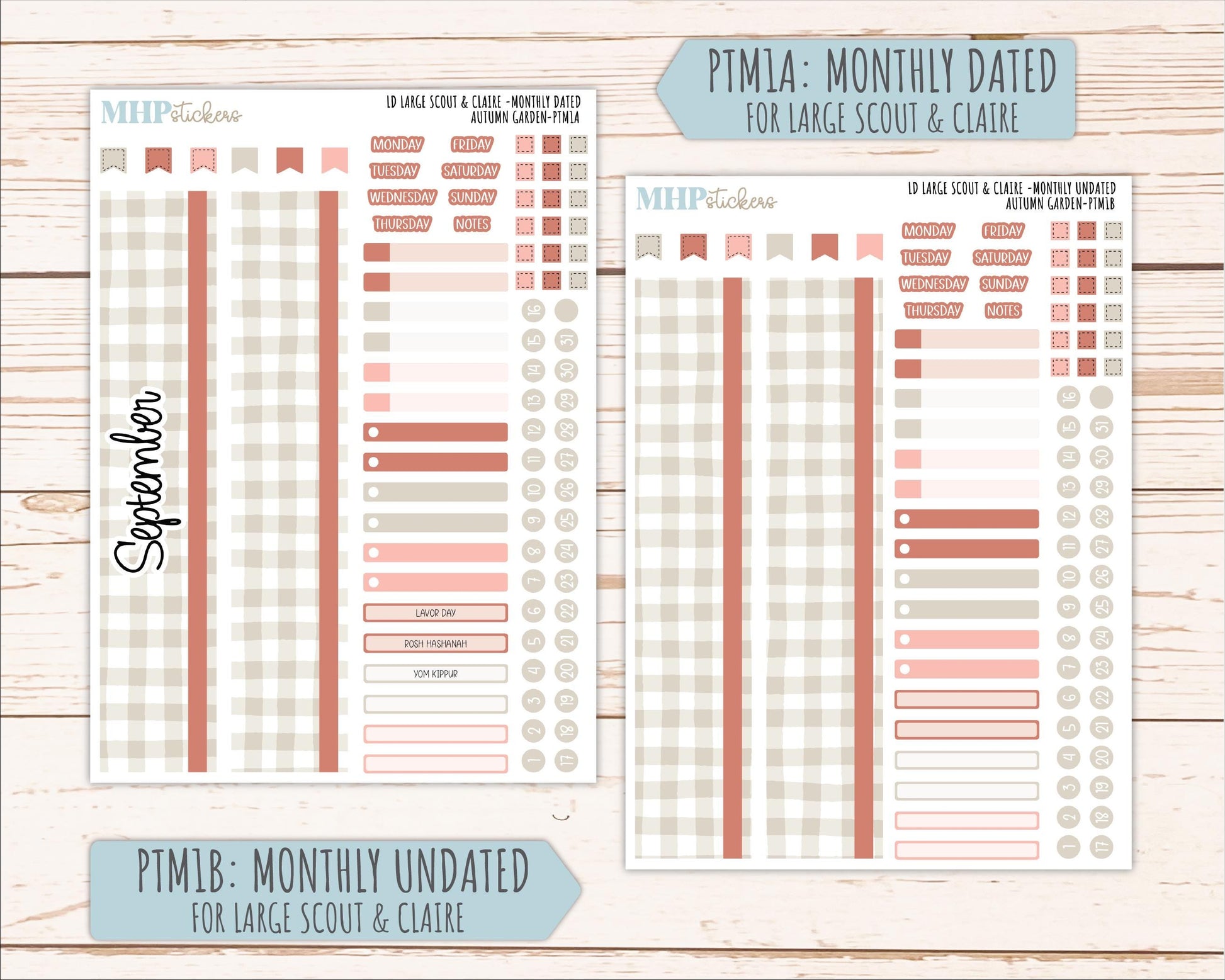 SEPTEMBER 2026 Stickers for the Large Scout, Large Claire, and Large Luna Laurel Denise Planners "Autumn Garden" || PT