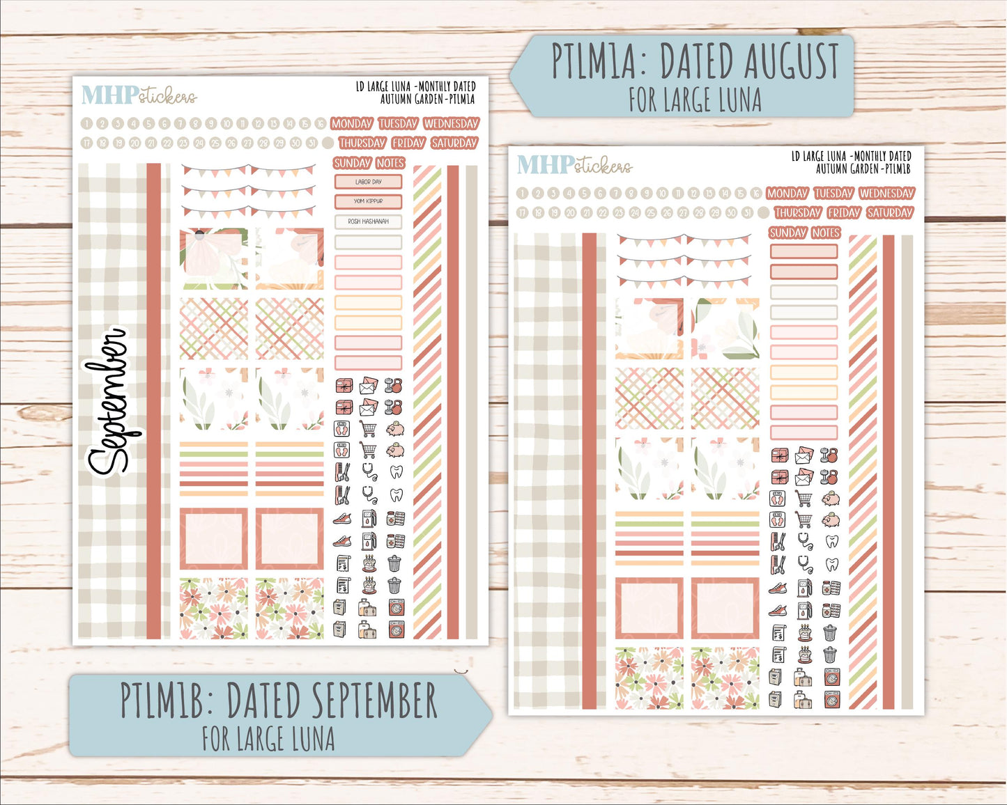 SEPTEMBER 2026 Stickers for the Large Scout, Large Claire, and Large Luna Laurel Denise Planners "Autumn Garden" || PT