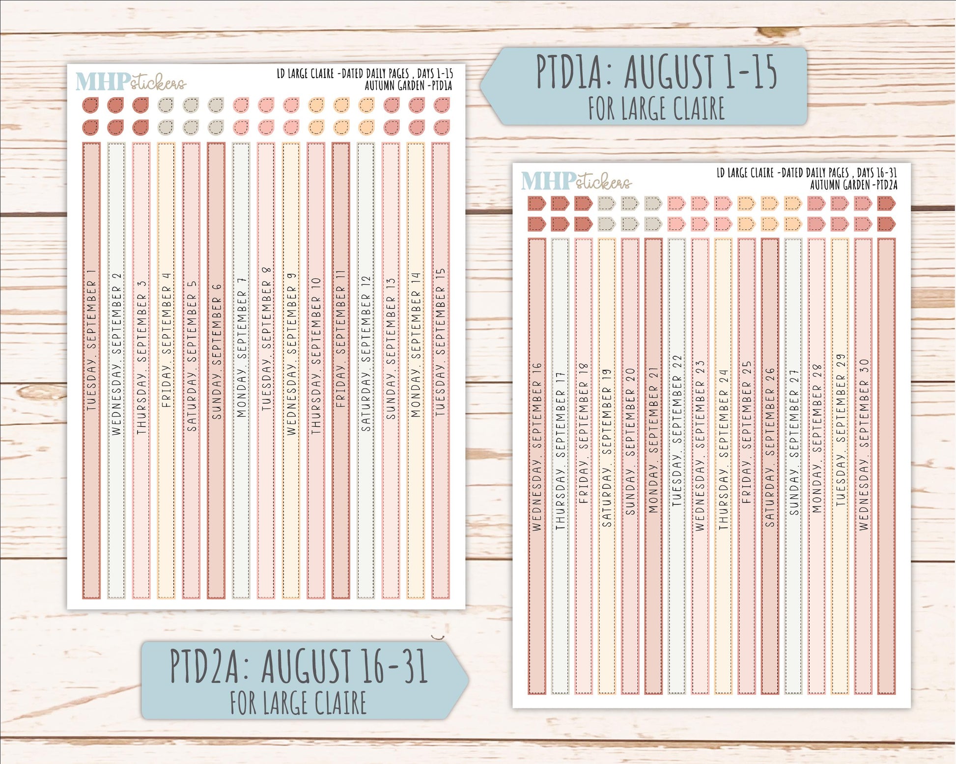 SEPTEMBER 2026 Stickers for the Large Scout, Large Claire, and Large Luna Laurel Denise Planners "Autumn Garden" || PT