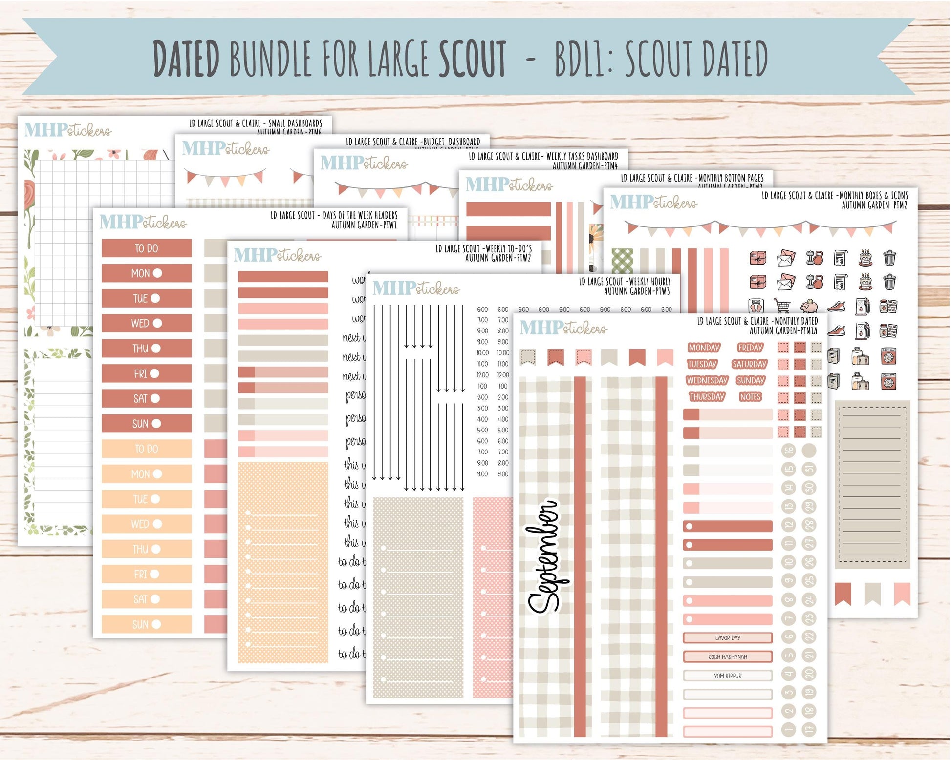 SEPTEMBER 2026 Stickers for the Large Scout, Large Claire, and Large Luna Laurel Denise Planners "Autumn Garden" || PT