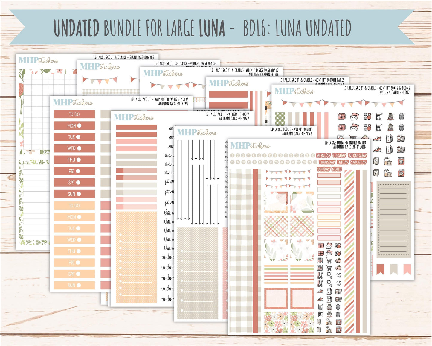 SEPTEMBER 2026 Stickers for the Large Scout, Large Claire, and Large Luna Laurel Denise Planners "Autumn Garden" || PT