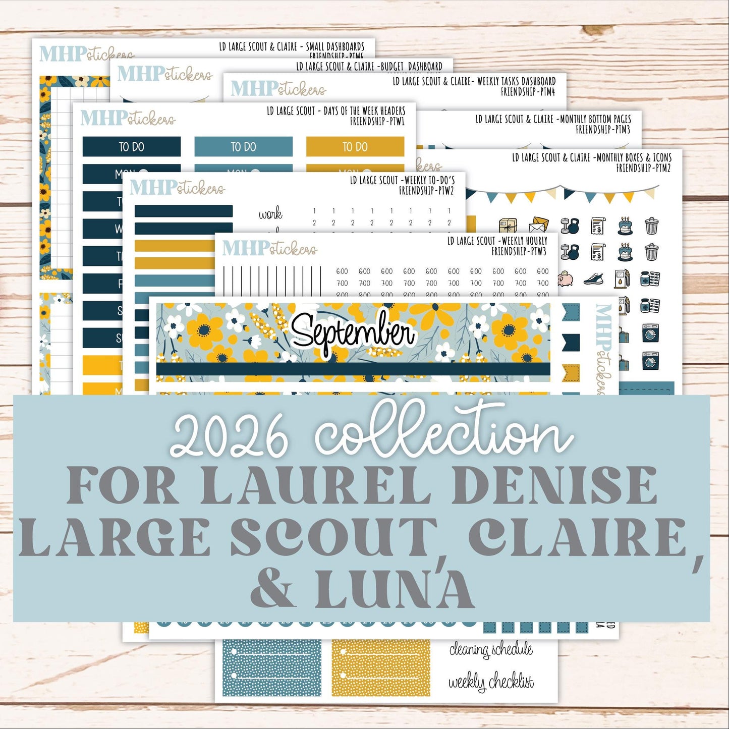 SEPTEMBER 2026 Stickers for the Large Scout, Large Claire, and Large Luna Laurel Denise Planners "Friendship" || PT