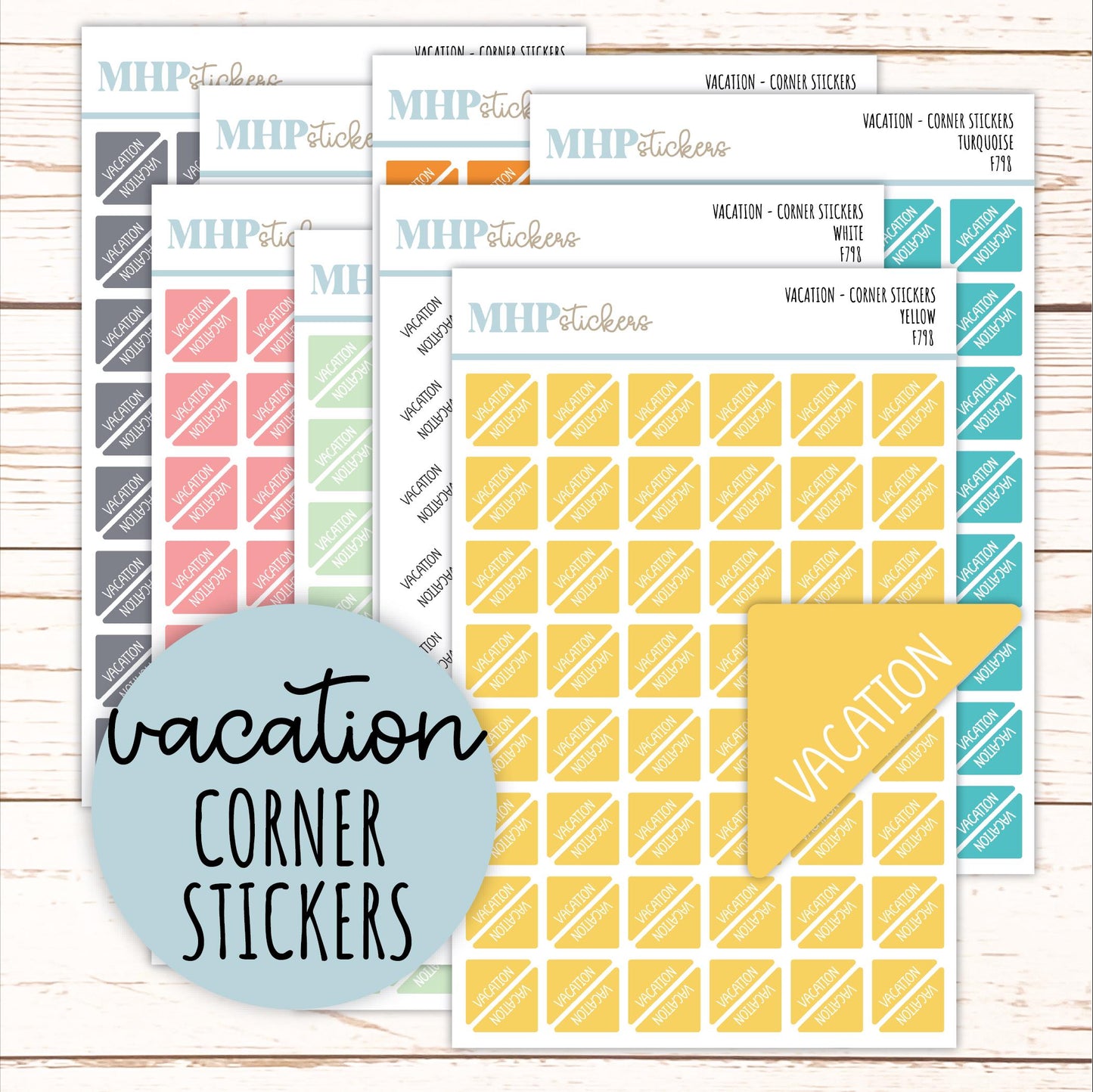 VACATION Corner Planner Stickers for Planners, Calendars, Bullet Journals, and Organizers. || F798