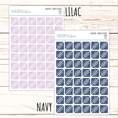 VACATION Corner Planner Stickers for Planners, Calendars, Bullet Journals, and Organizers. || F798