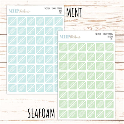 VACATION Corner Planner Stickers for Planners, Calendars, Bullet Journals, and Organizers. || F798