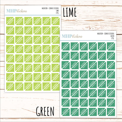 VACATION Corner Planner Stickers for Planners, Calendars, Bullet Journals, and Organizers. || F798