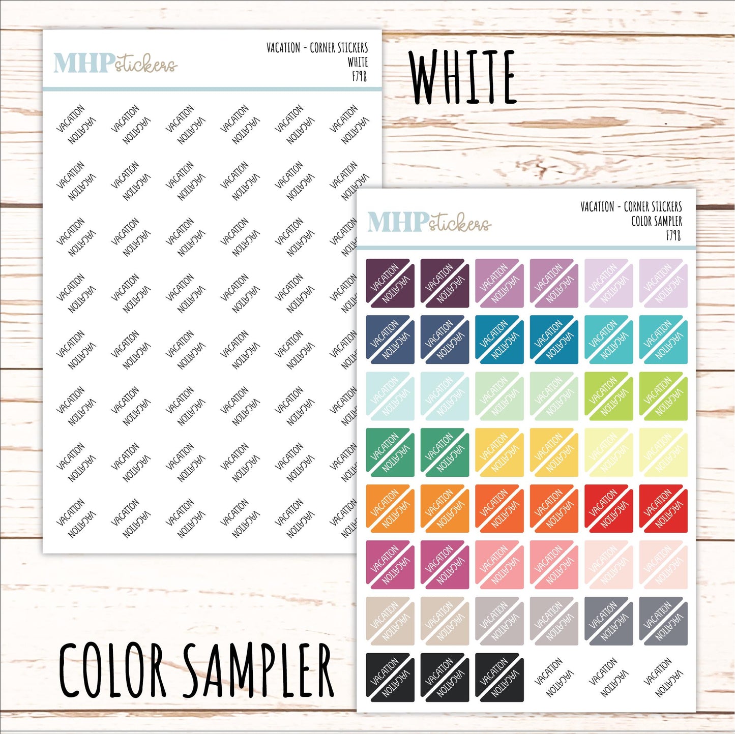 VACATION Corner Planner Stickers for Planners, Calendars, Bullet Journals, and Organizers. || F798