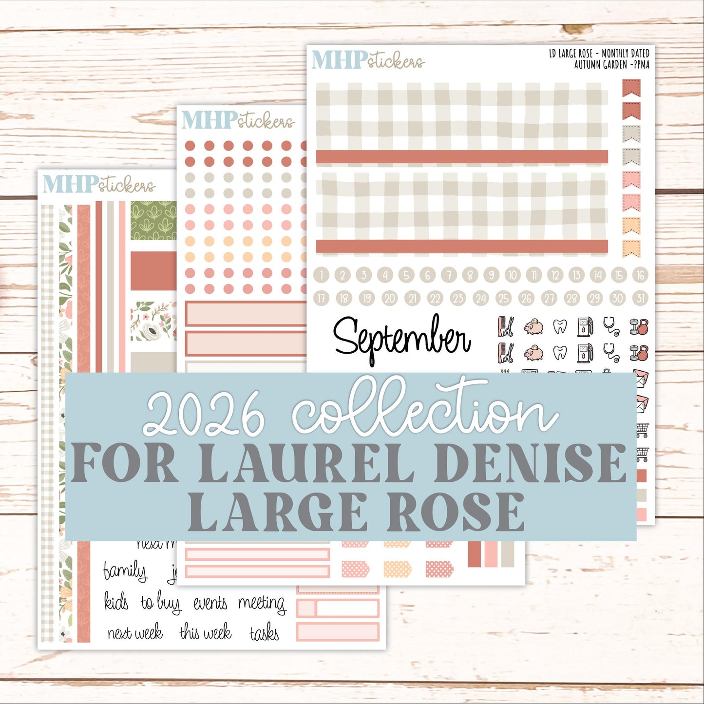 SEPTEMBER 2026 Stickers for the Large Rose Laurel Denise Planner. "Autumn Garden" || PP