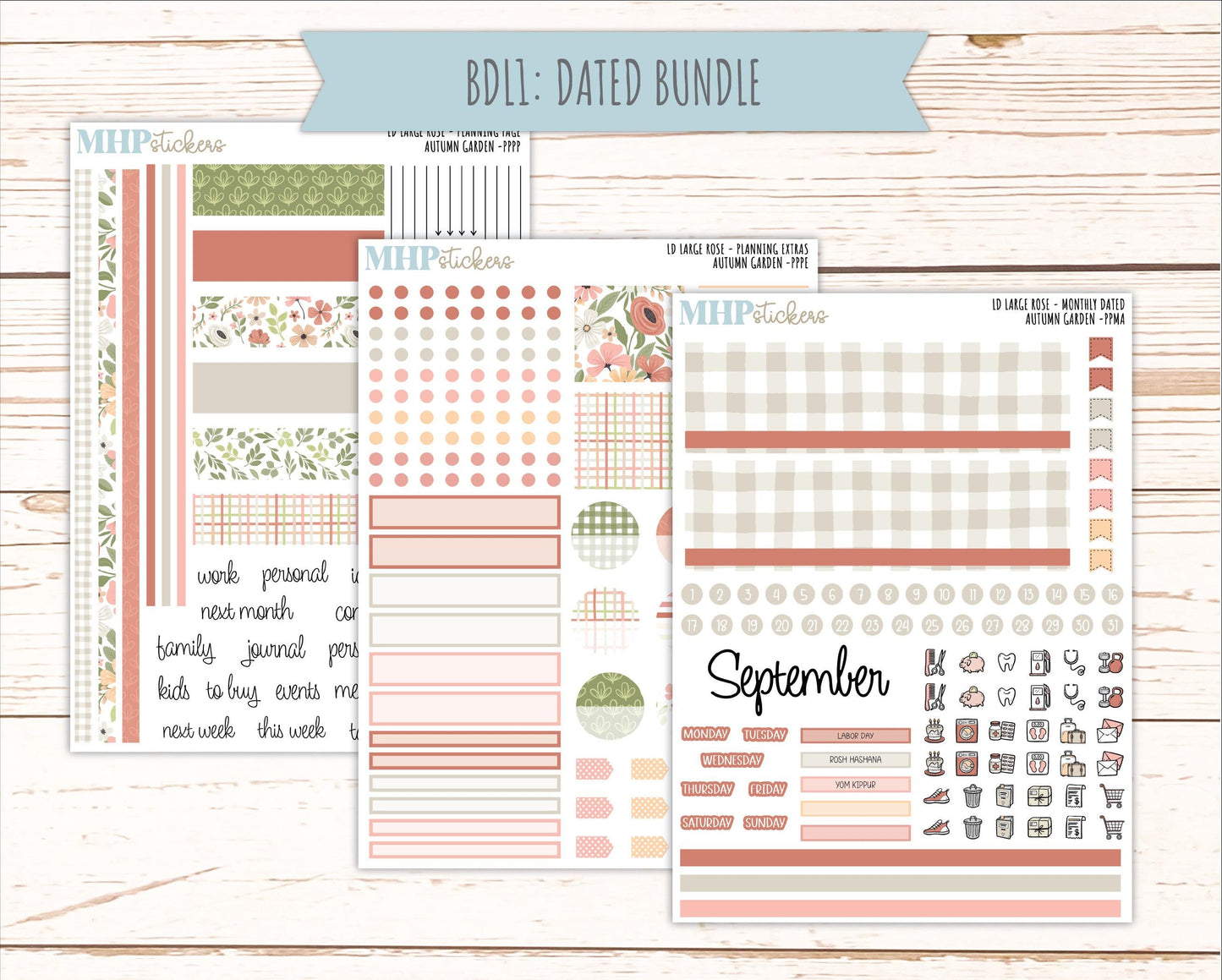 SEPTEMBER 2026 Stickers for the Large Rose Laurel Denise Planner. "Autumn Garden" || PP